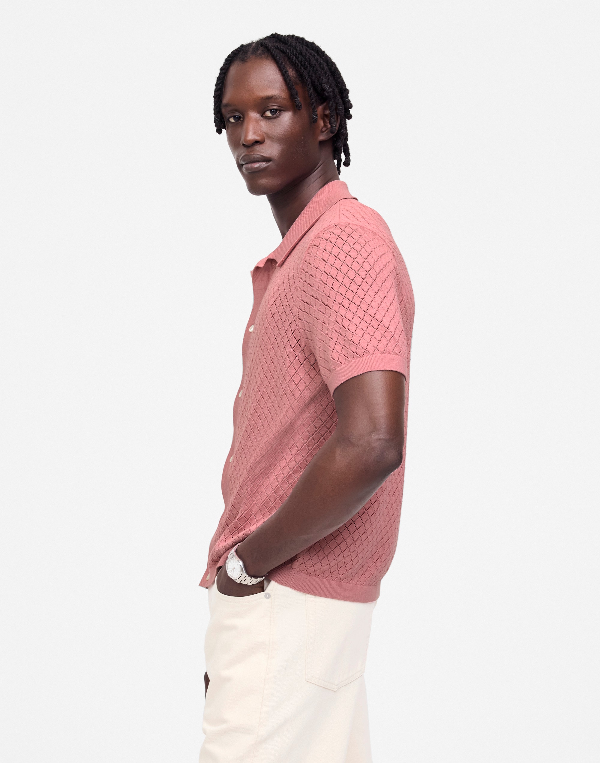 Diamond Pointelle-Stitch Sweater Polo