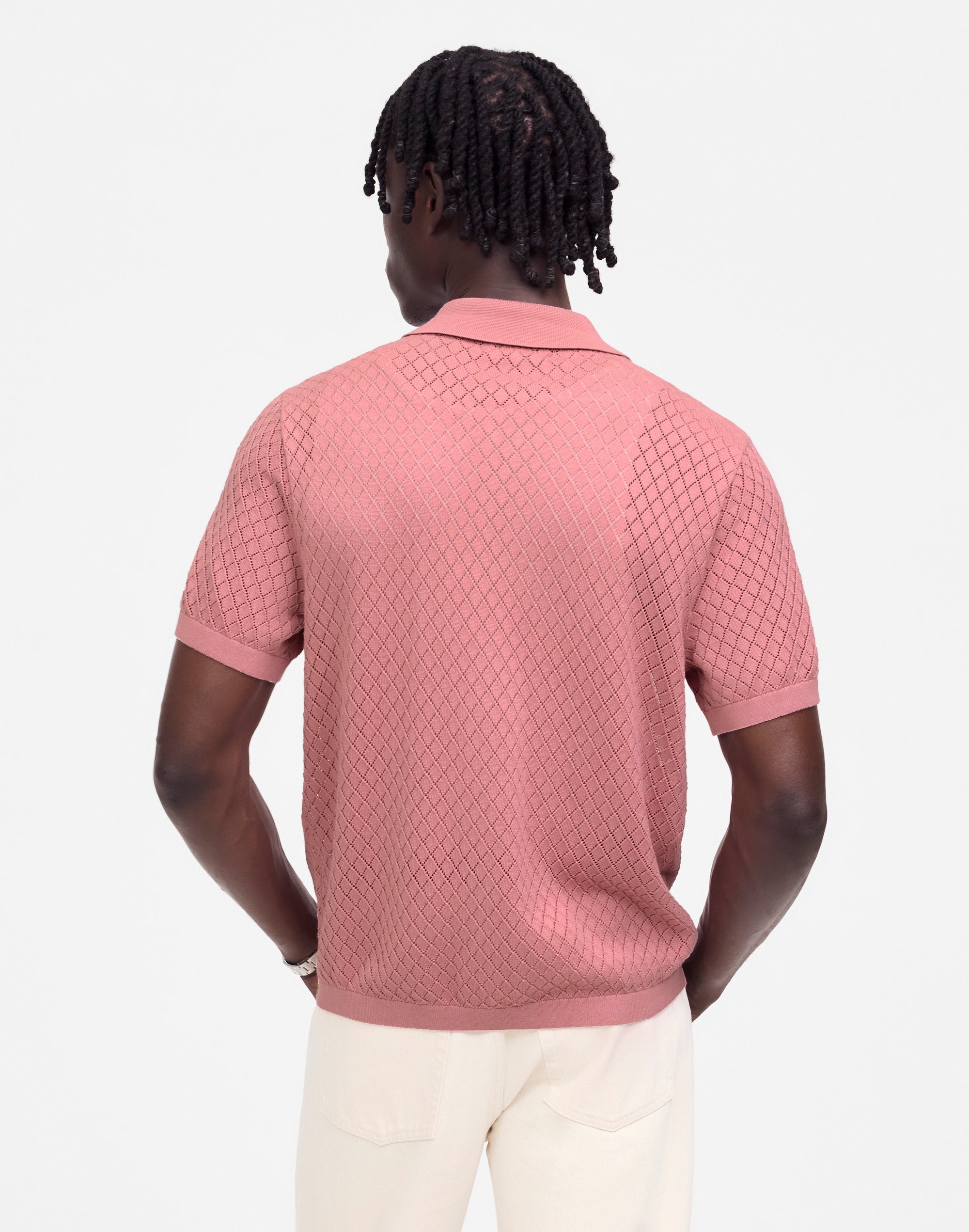 Diamond Pointelle-Stitch Sweater Polo