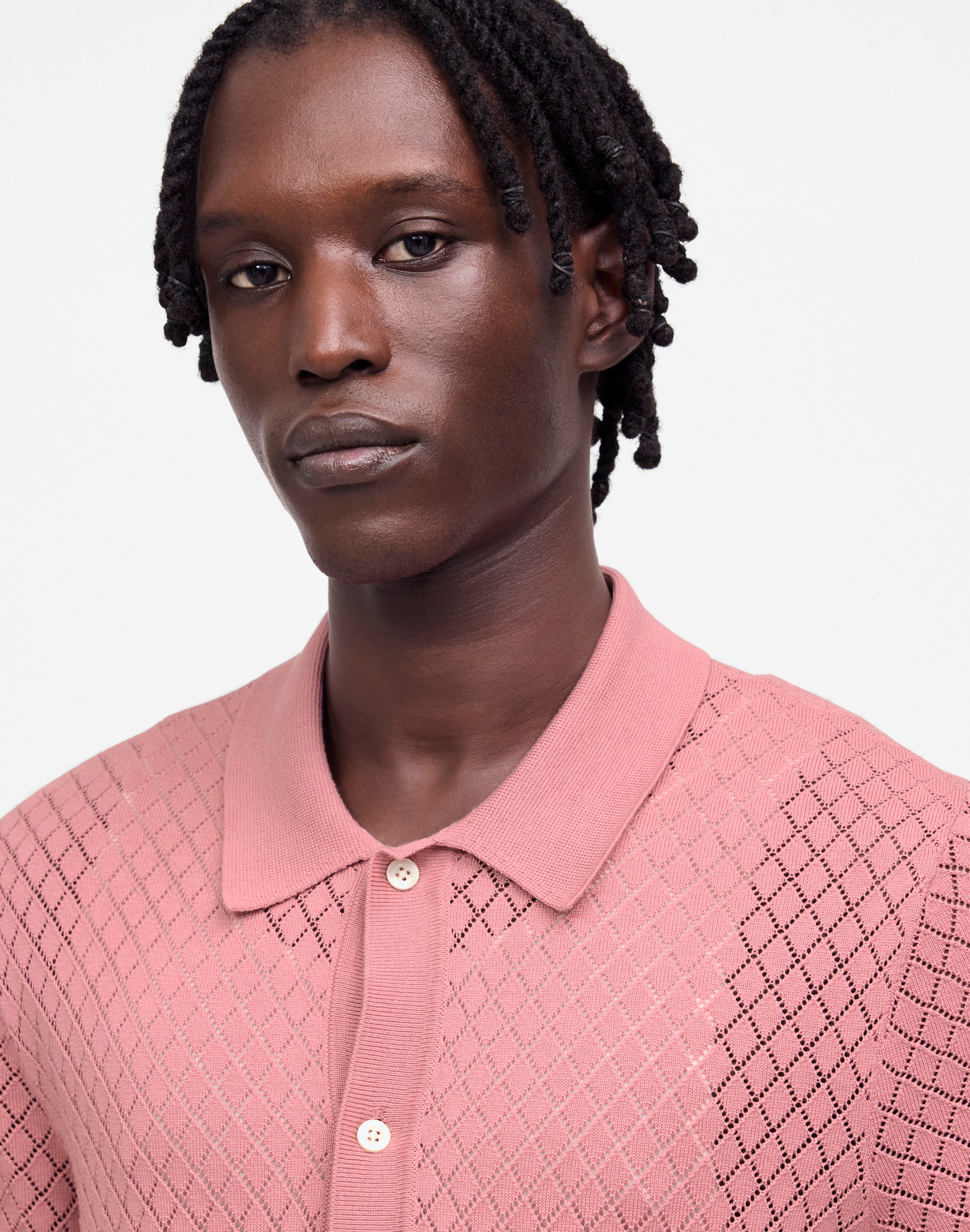 Diamond Pointelle-Stitch Sweater Polo