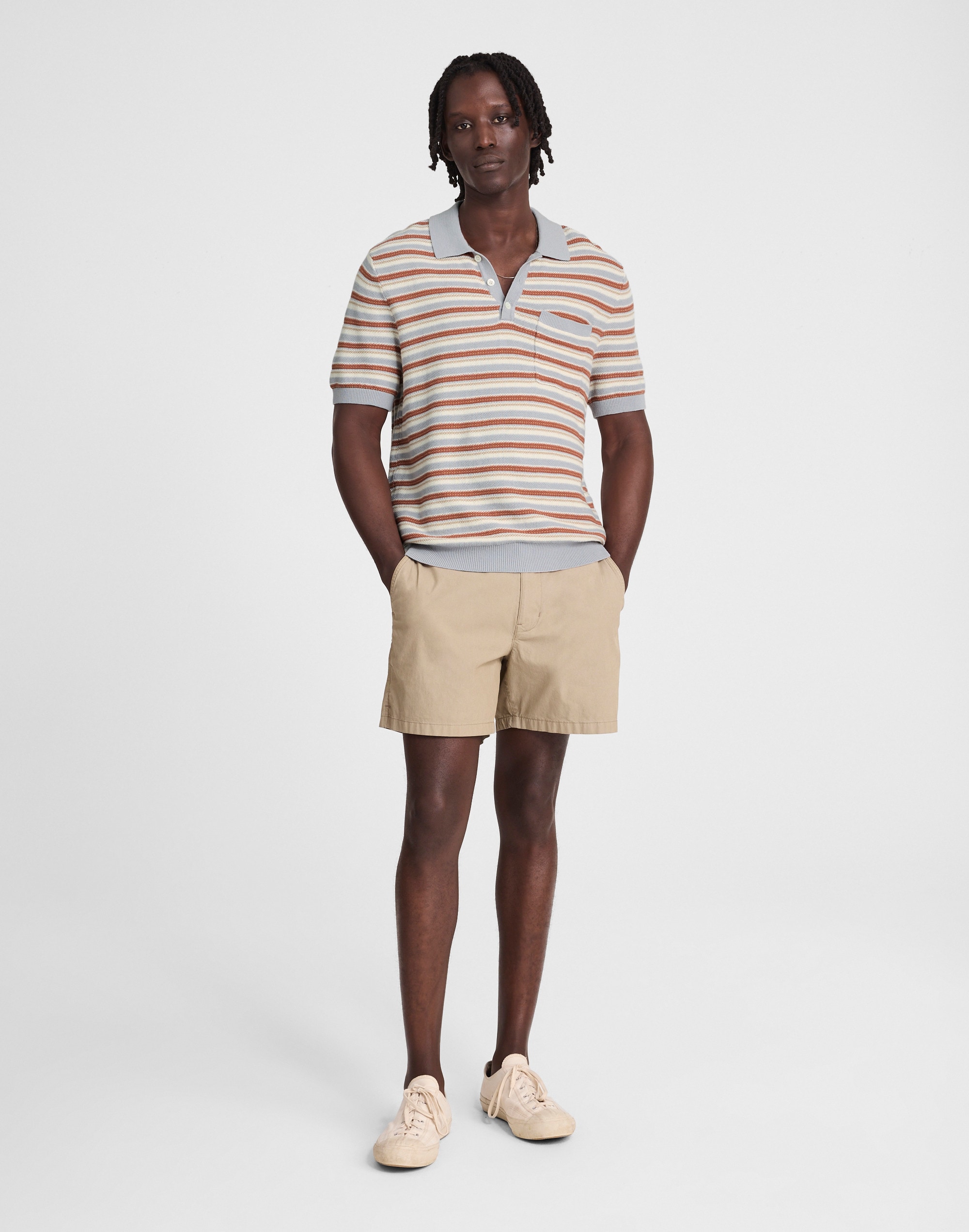 Three-Button Sweater Polo in Cotton-Linen Blend