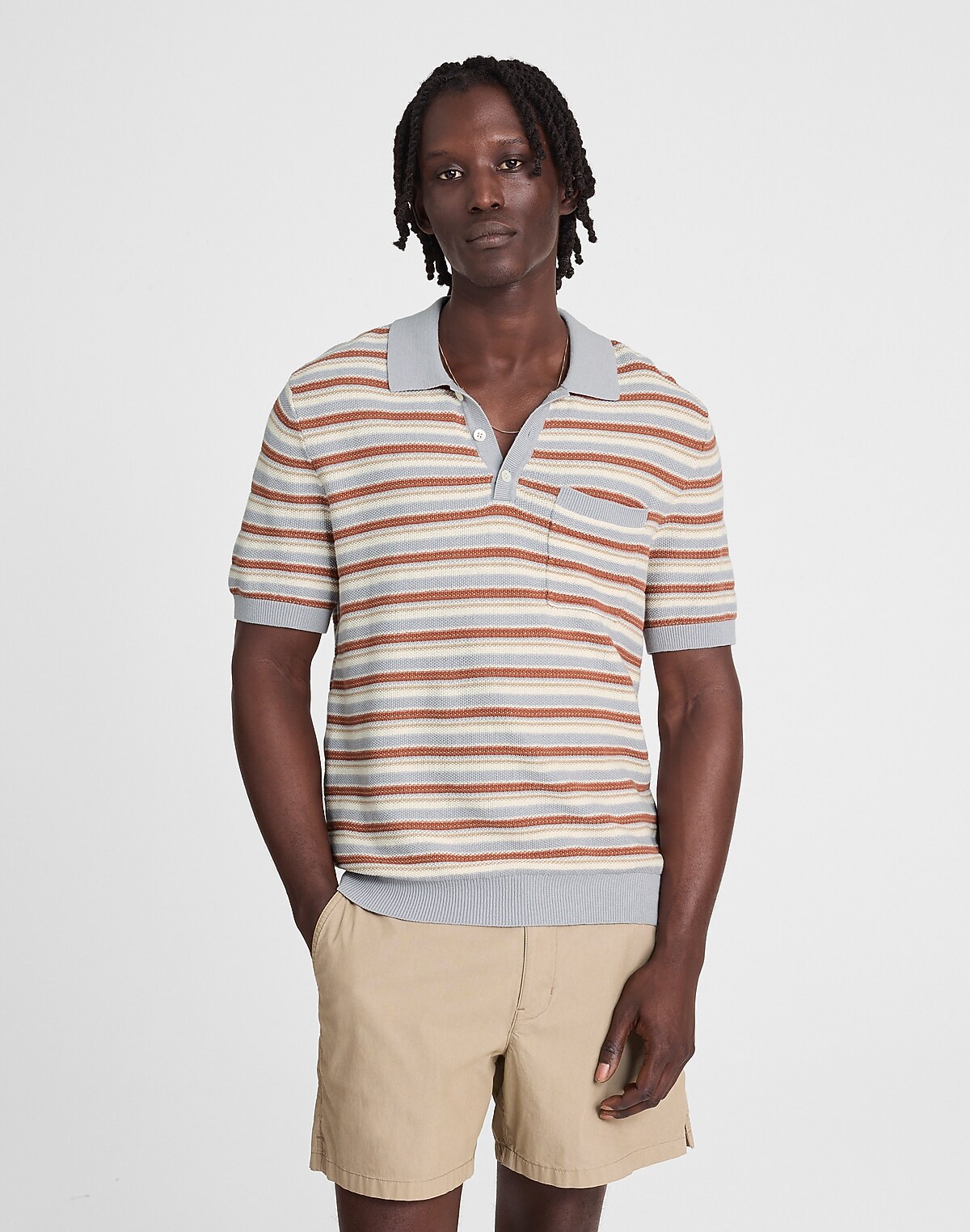 Three-Button Sweater Polo in Cotton-Linen Blend