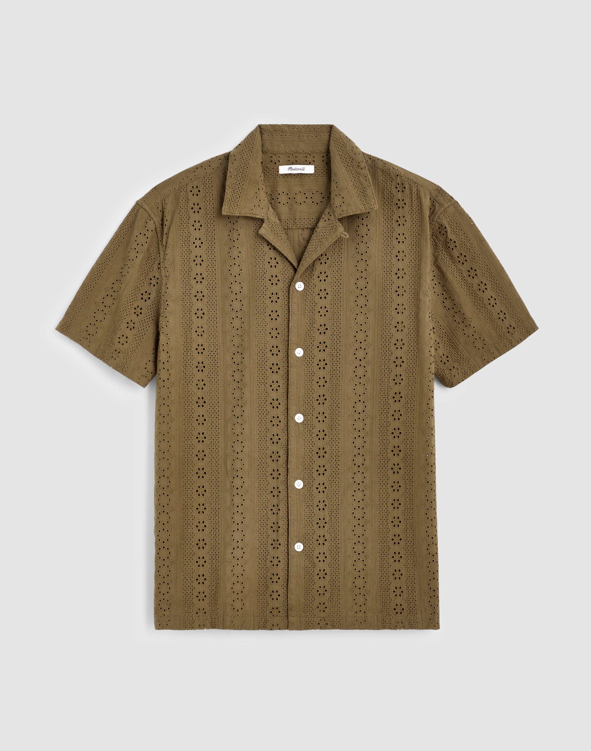 Camp-Collar Short-Sleeve Shirt in Embroidered Cotton