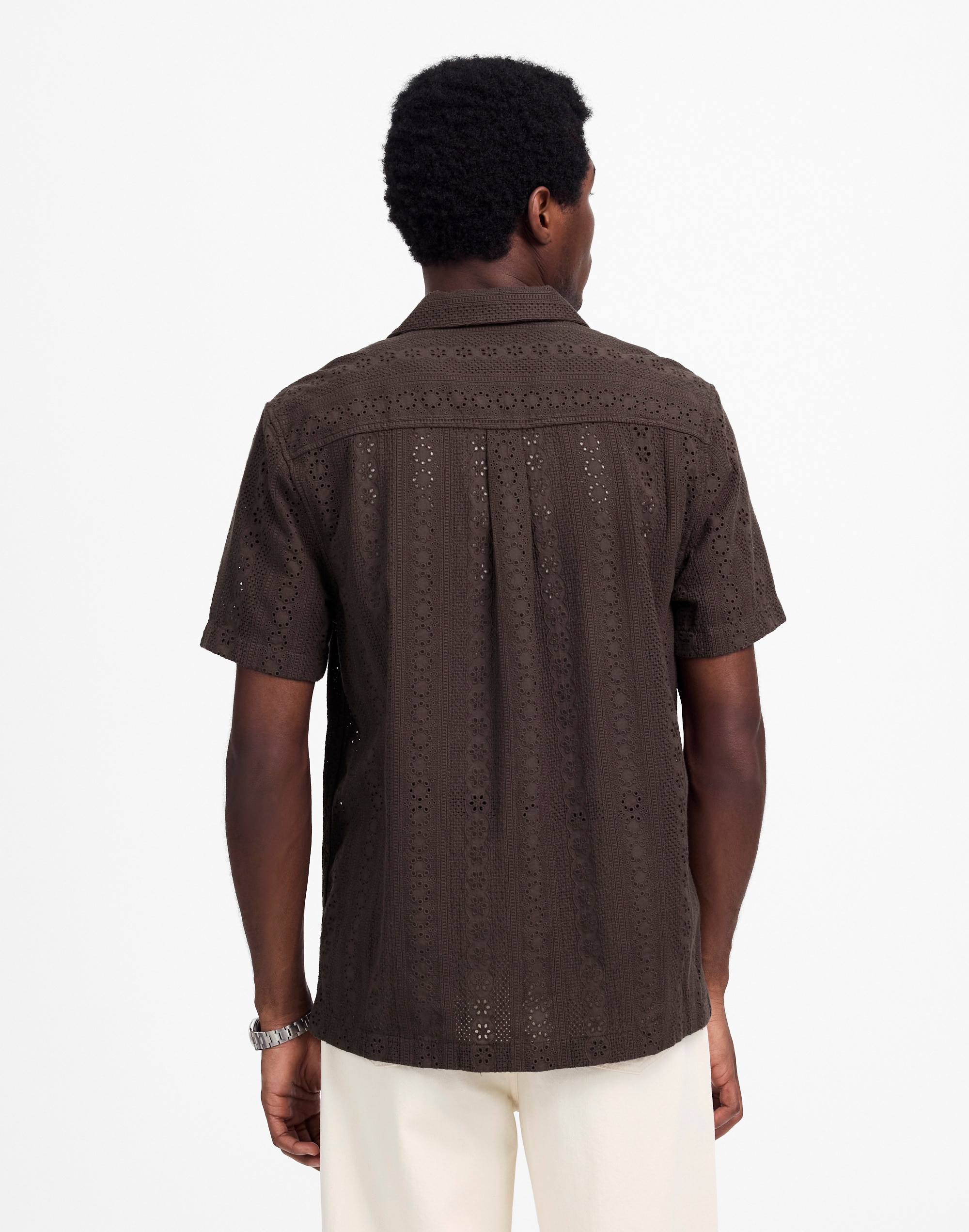 Camp-Collar Short-Sleeve Shirt in Embroidered Cotton