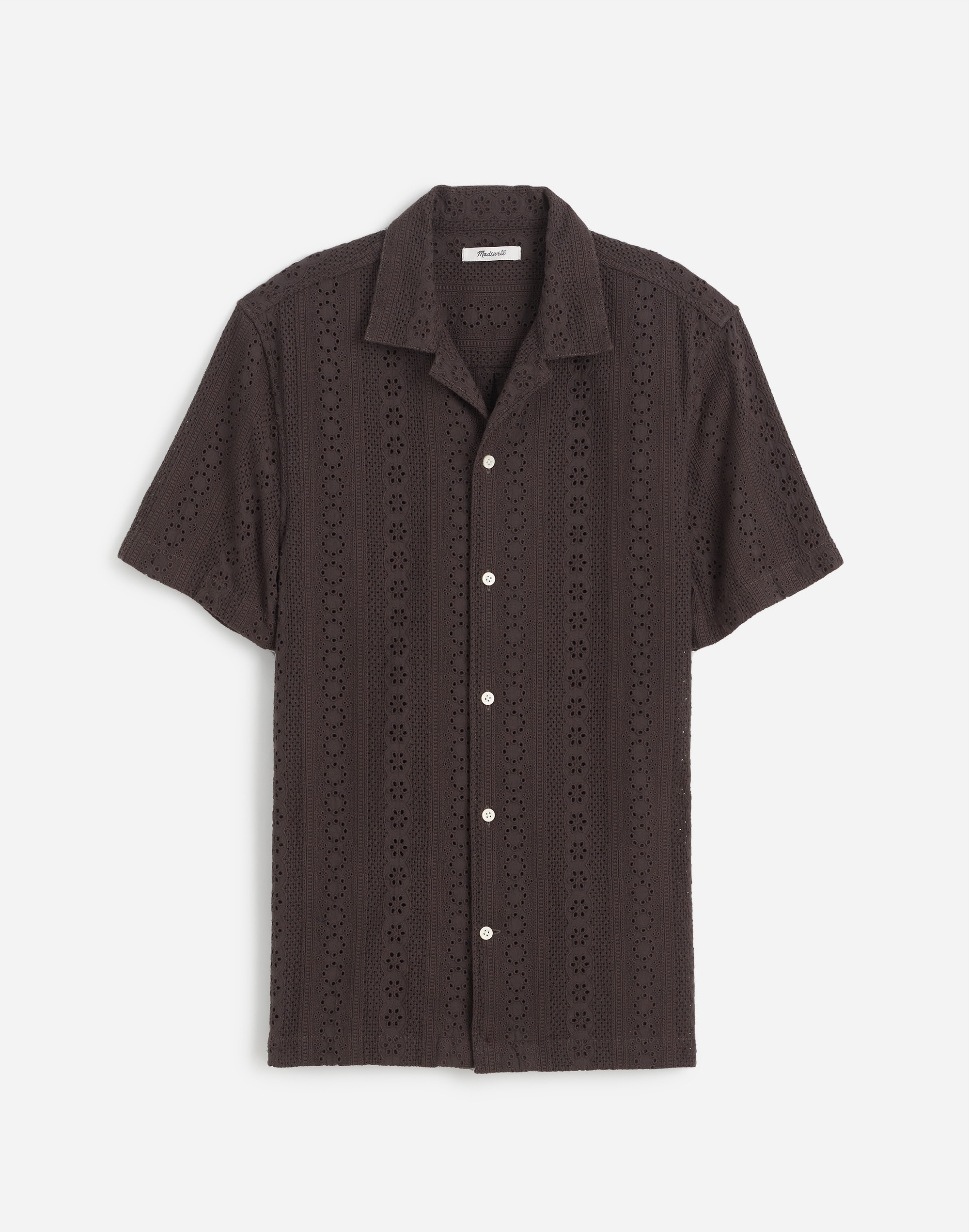 Camp-Collar Short-Sleeve Shirt in Embroidered Cotton