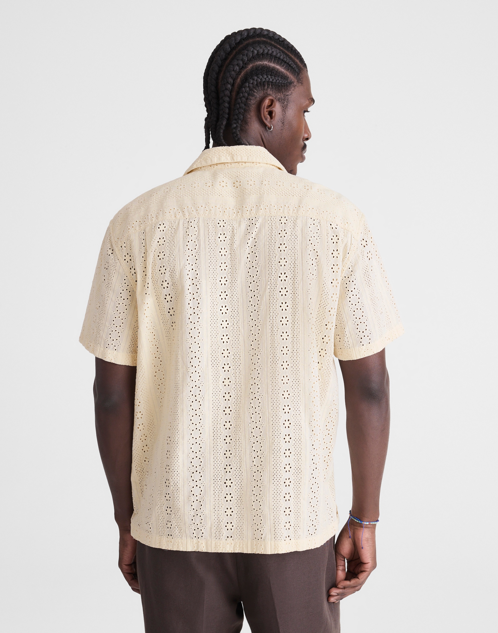 Camp-Collar Short-Sleeve Shirt in Embroidered Cotton