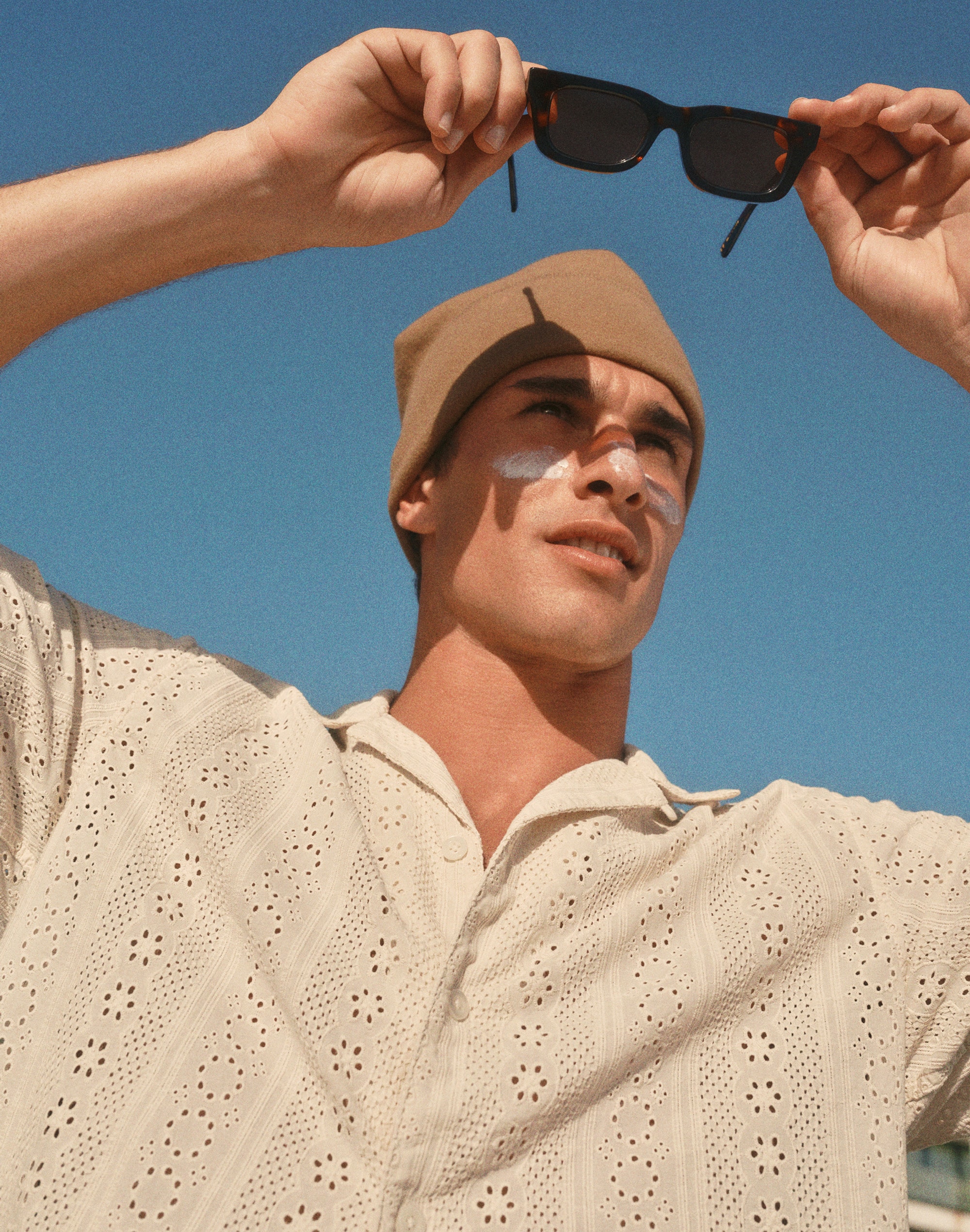 Camp-Collar Short-Sleeve Shirt in Embroidered Cotton