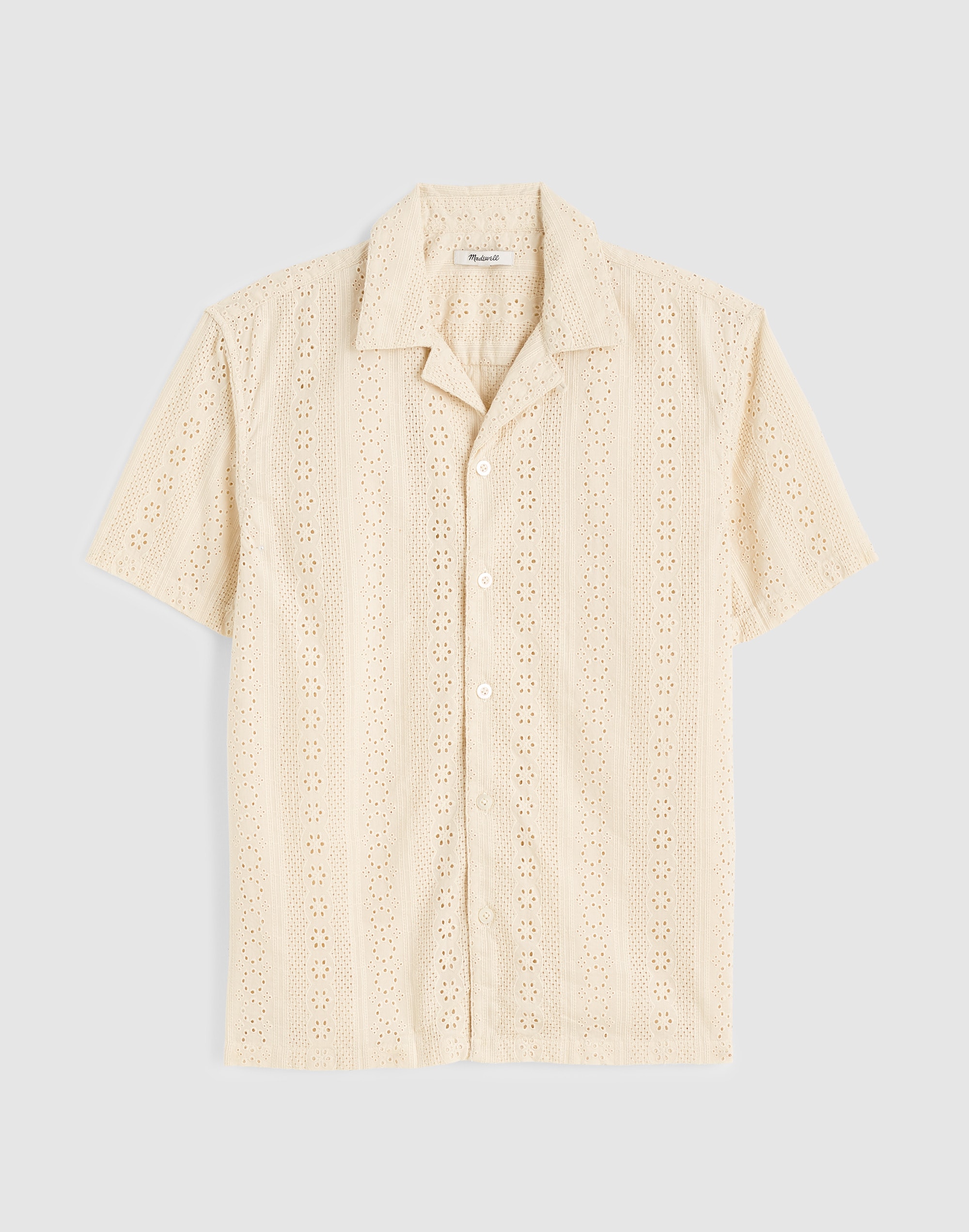 Camp-Collar Short-Sleeve Shirt in Embroidered Cotton