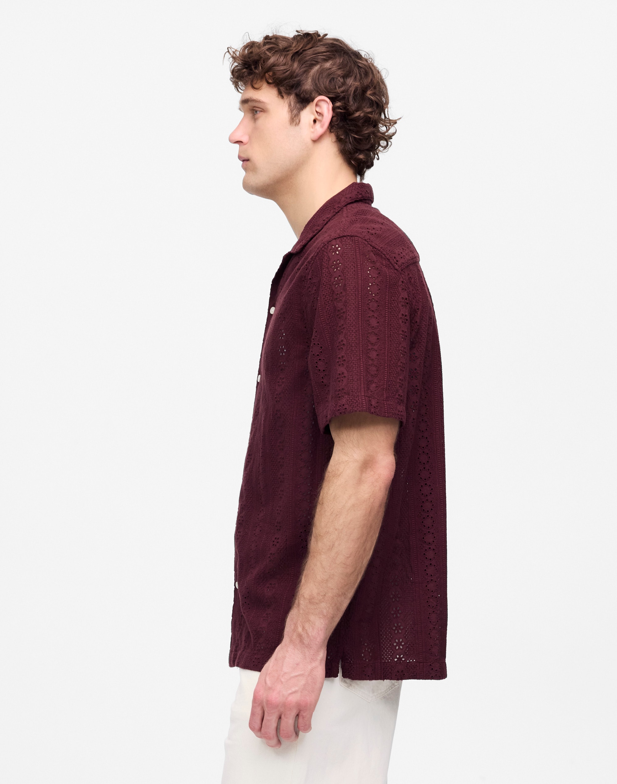 Camp-Collar Short-Sleeve Shirt in Embroidered Cotton