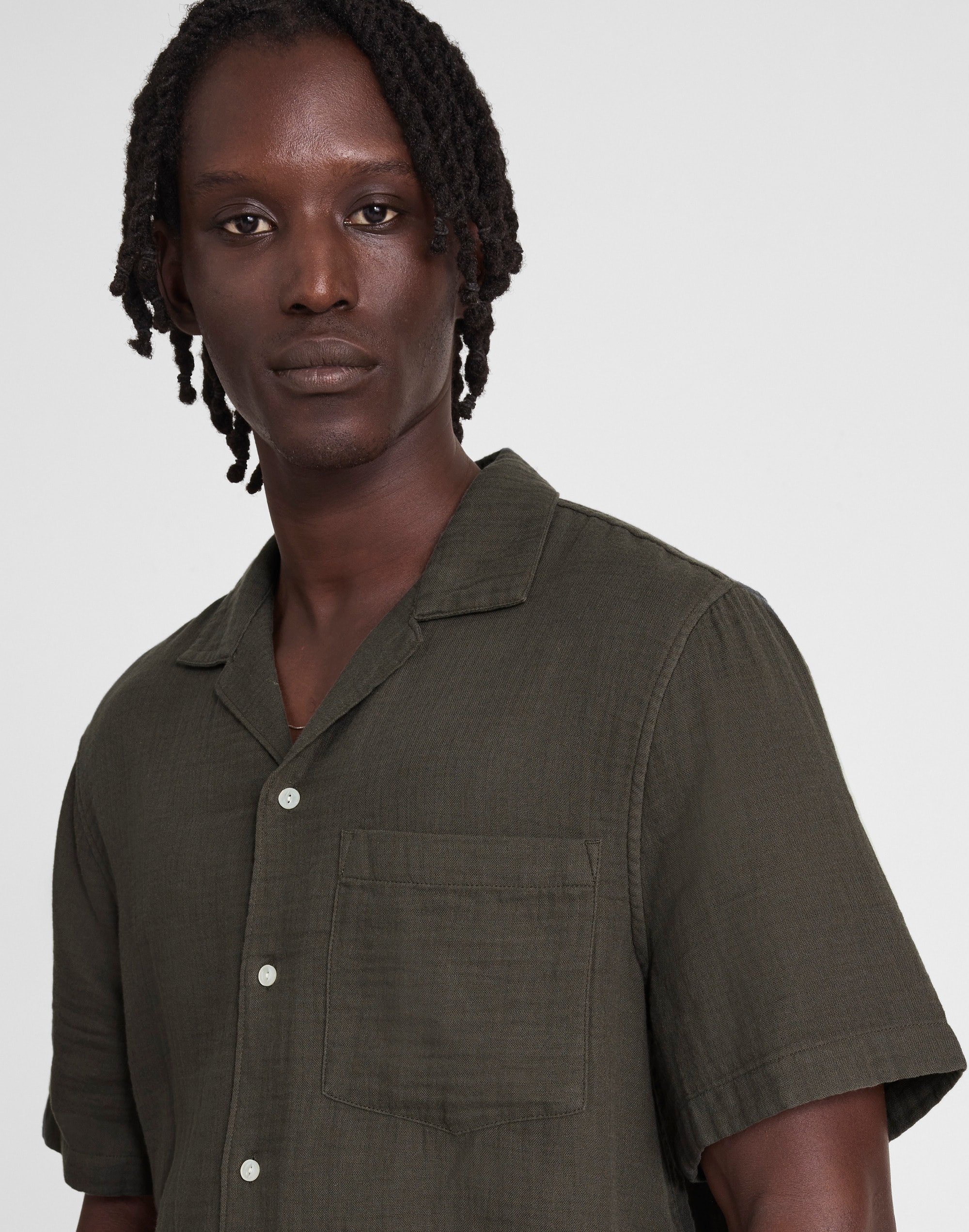 Indigo-Dyed Short-Sleeve Button-Up Shirt