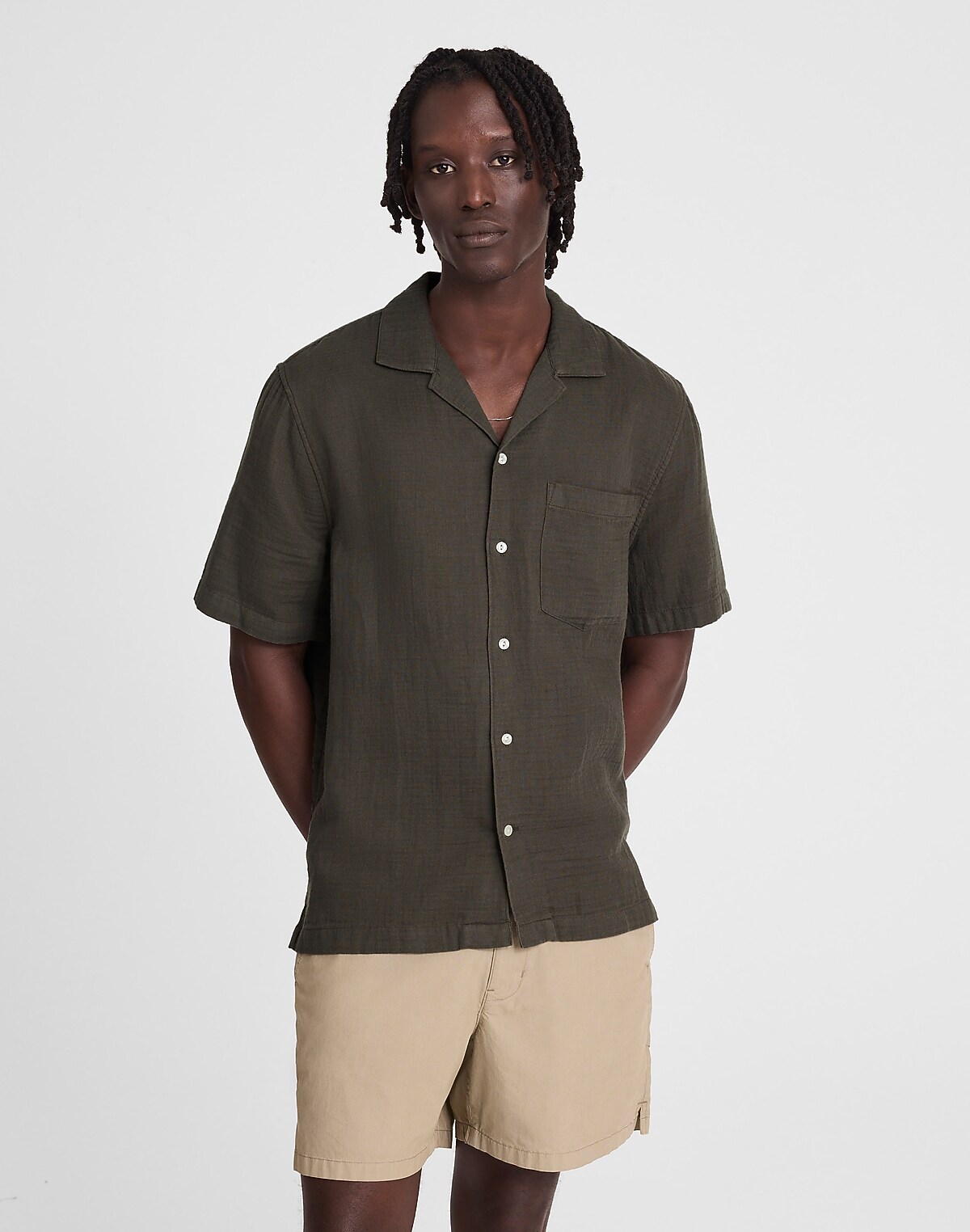 Indigo-Dyed Short-Sleeve Button-Up Shirt