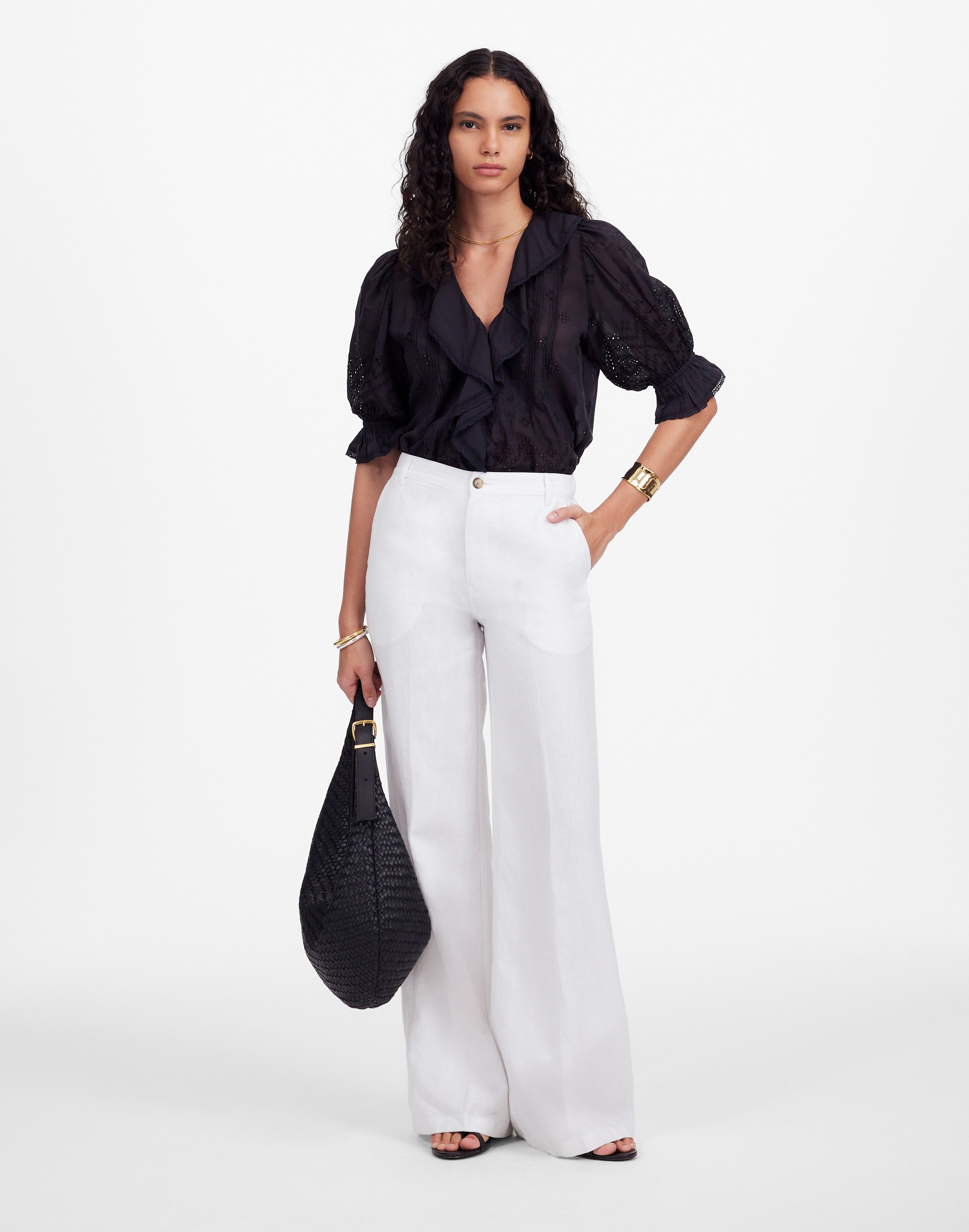 the zoe relaxed wide pant in 100% linen