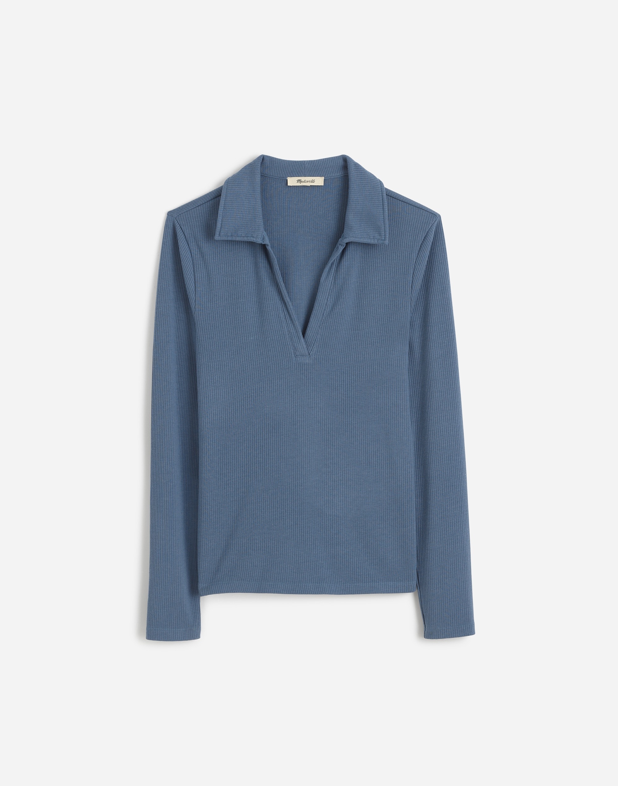 Drapey Rib Long-Sleeve Polo Top