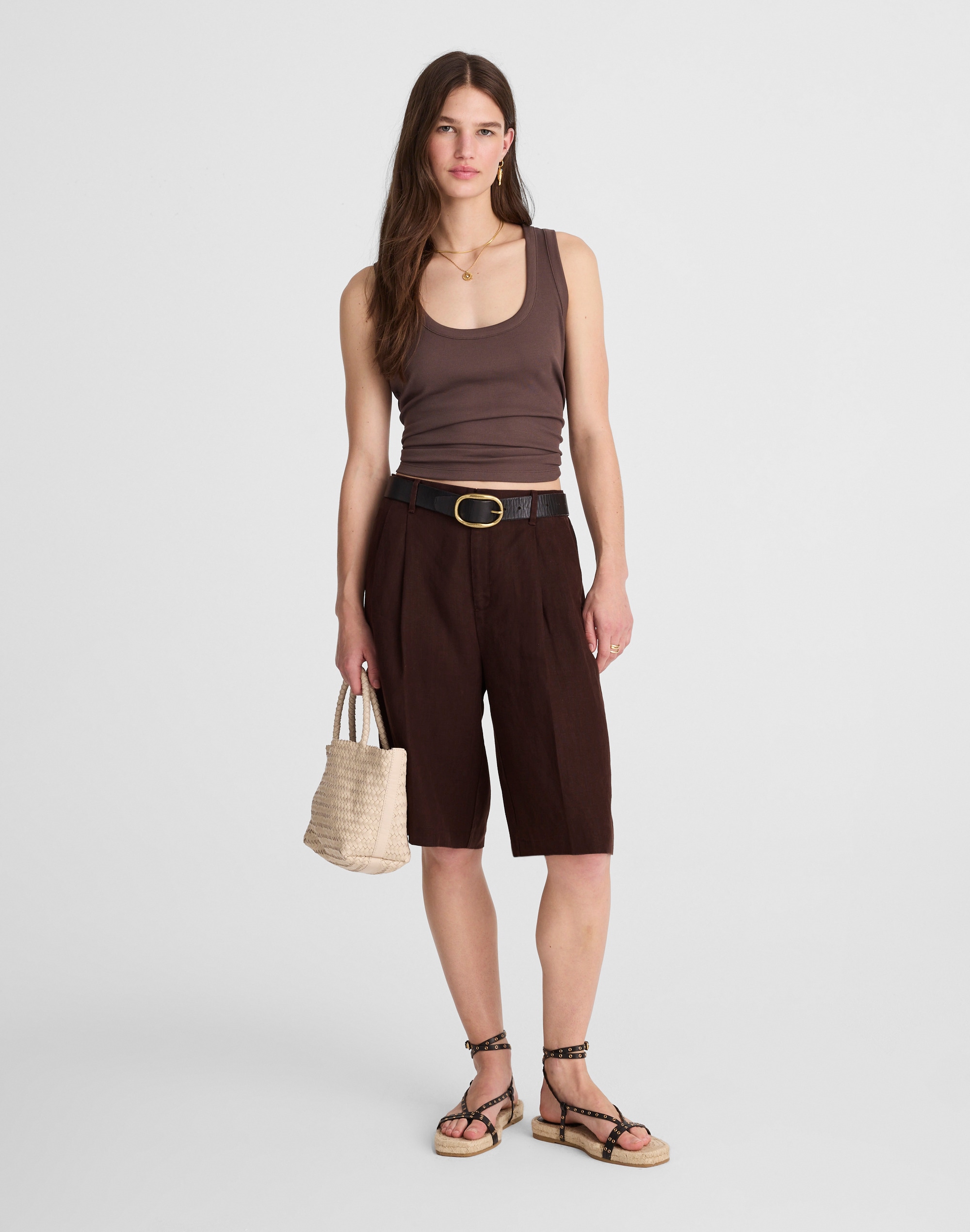 Relaxed Pleated Trouser Shorts in 100% Linen