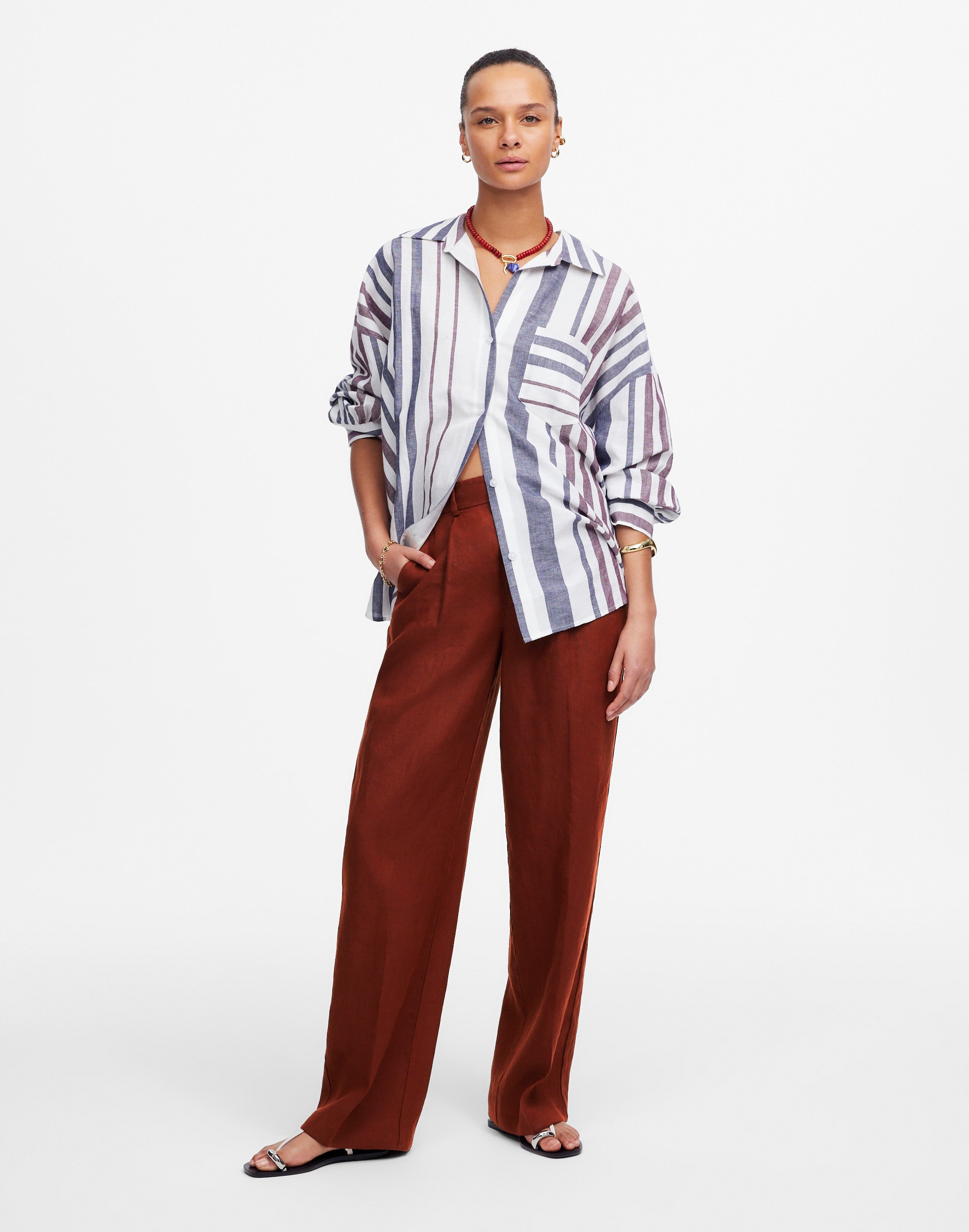 Slouchy Straight Pants in 100% Linen