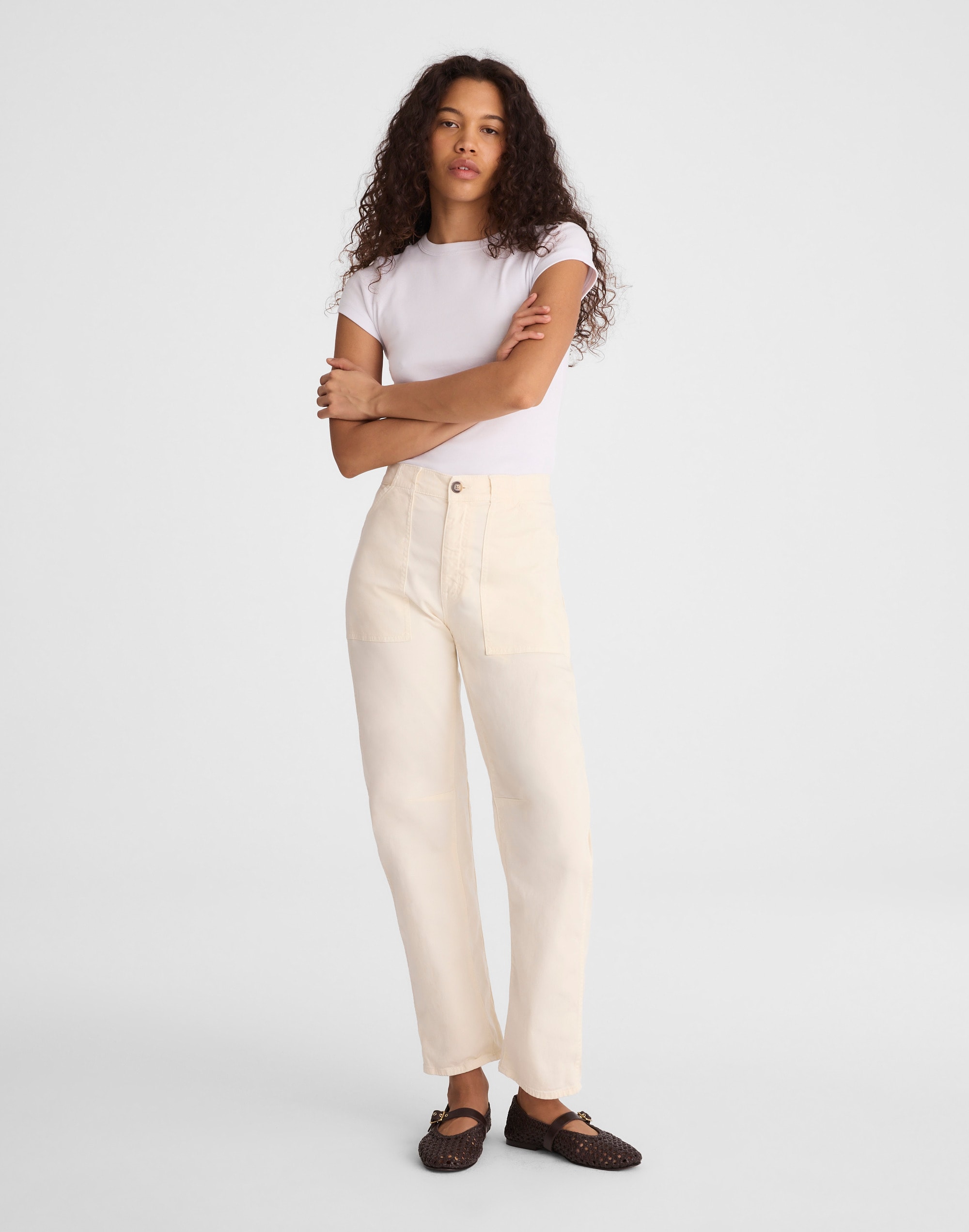 the darted barrel-leg utility pant