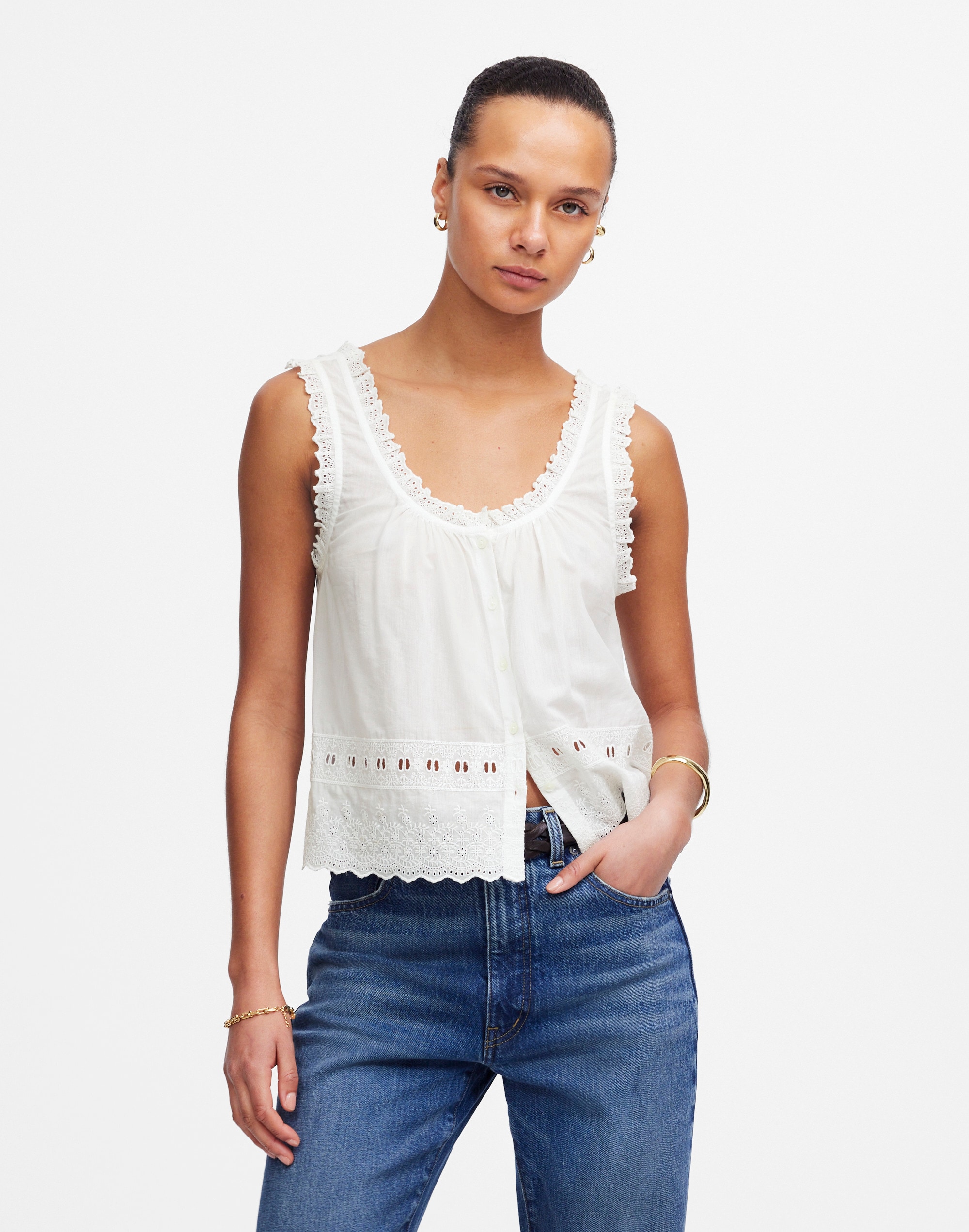 Embroidered Scalloped Tank