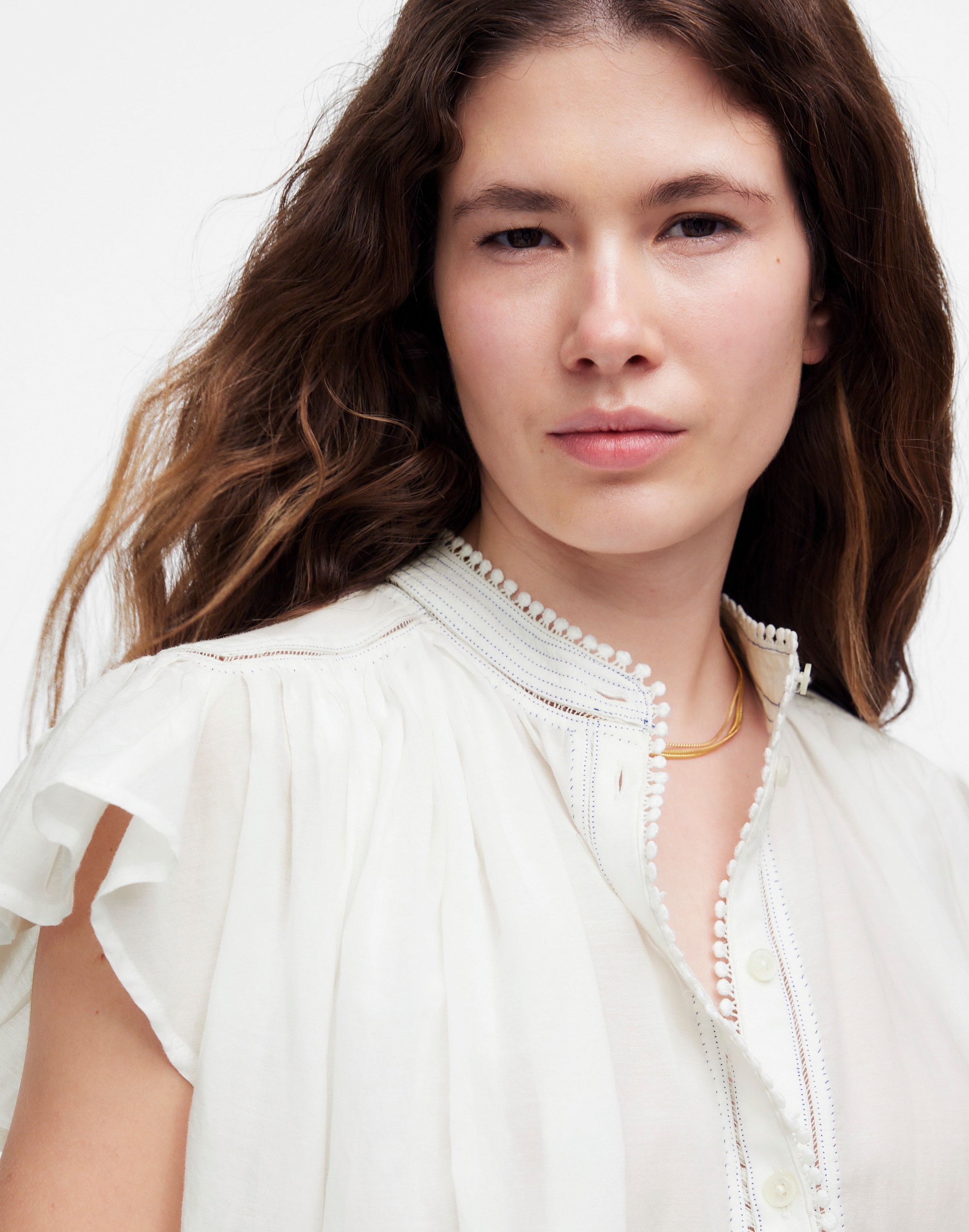 Shirred Lace-Trim Top