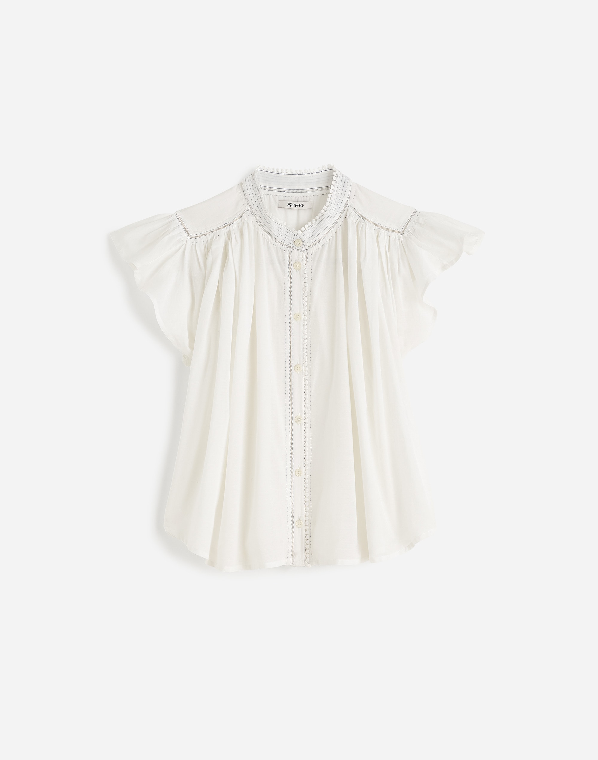 Shirred Lace-Trim Top