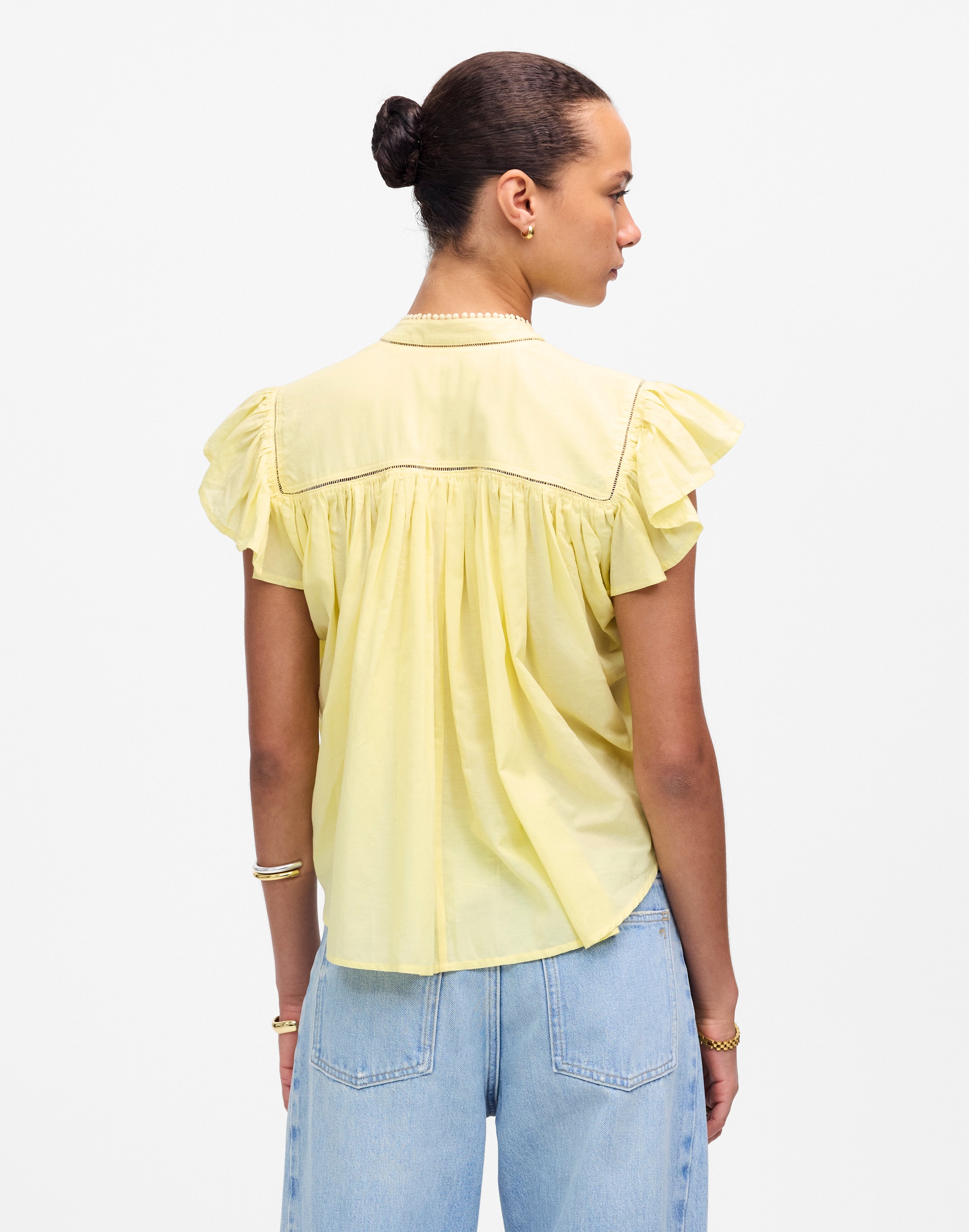 Shirred Lace-Trim Top