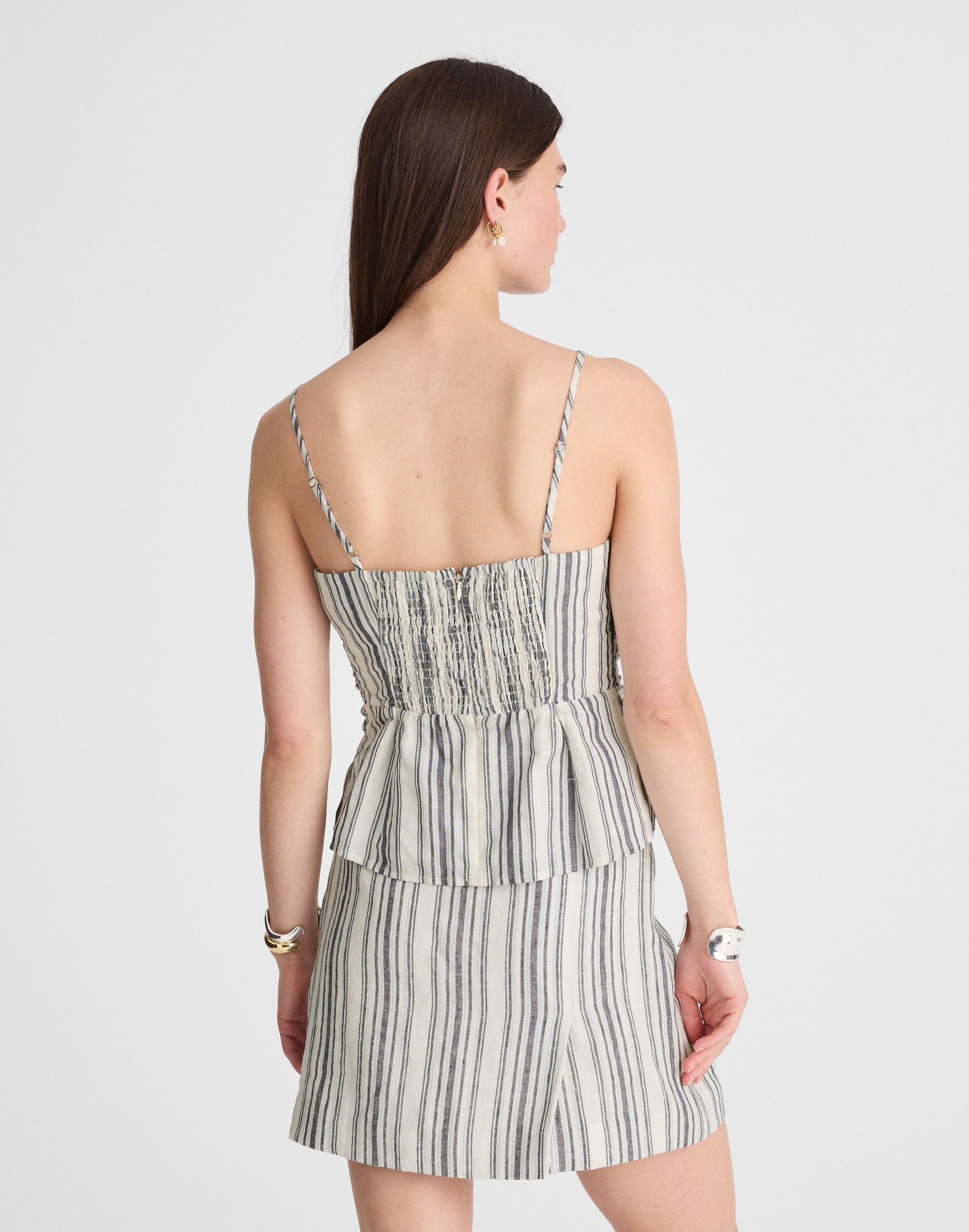 Ruched Squareneck Tank in Linen-Cotton