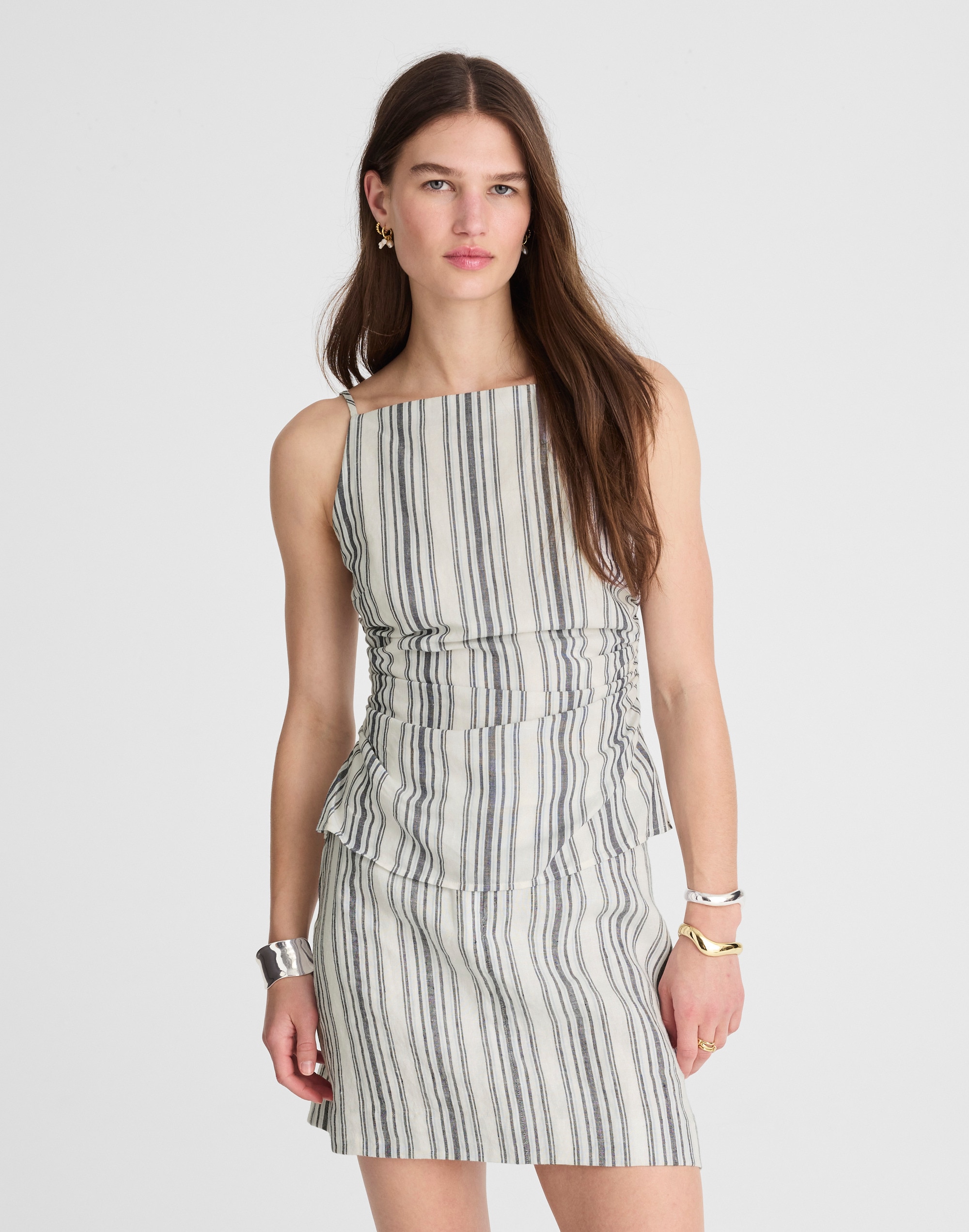 ruched squareneck tank in stripe