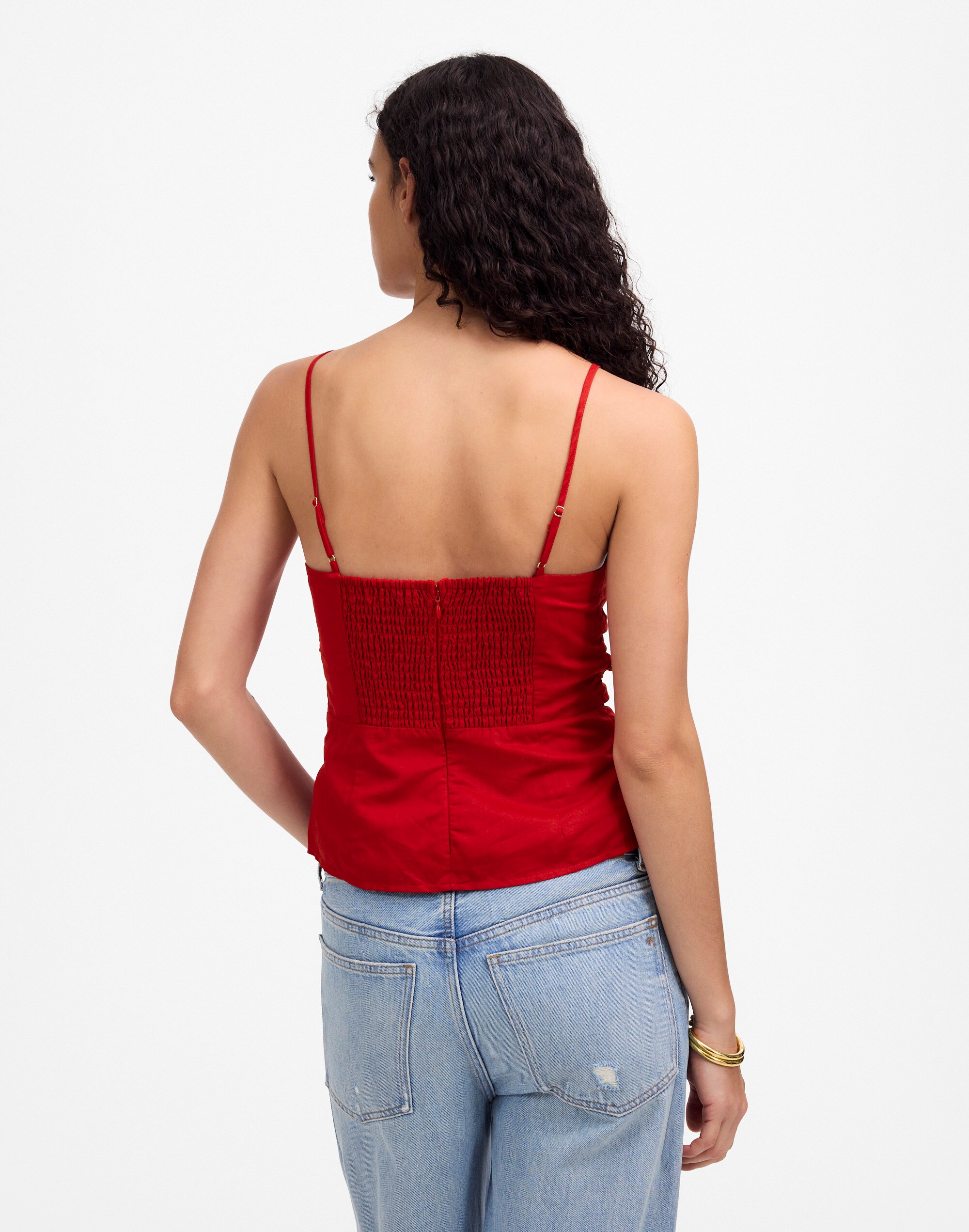 Ruched Squareneck Tank in Linen-Cotton