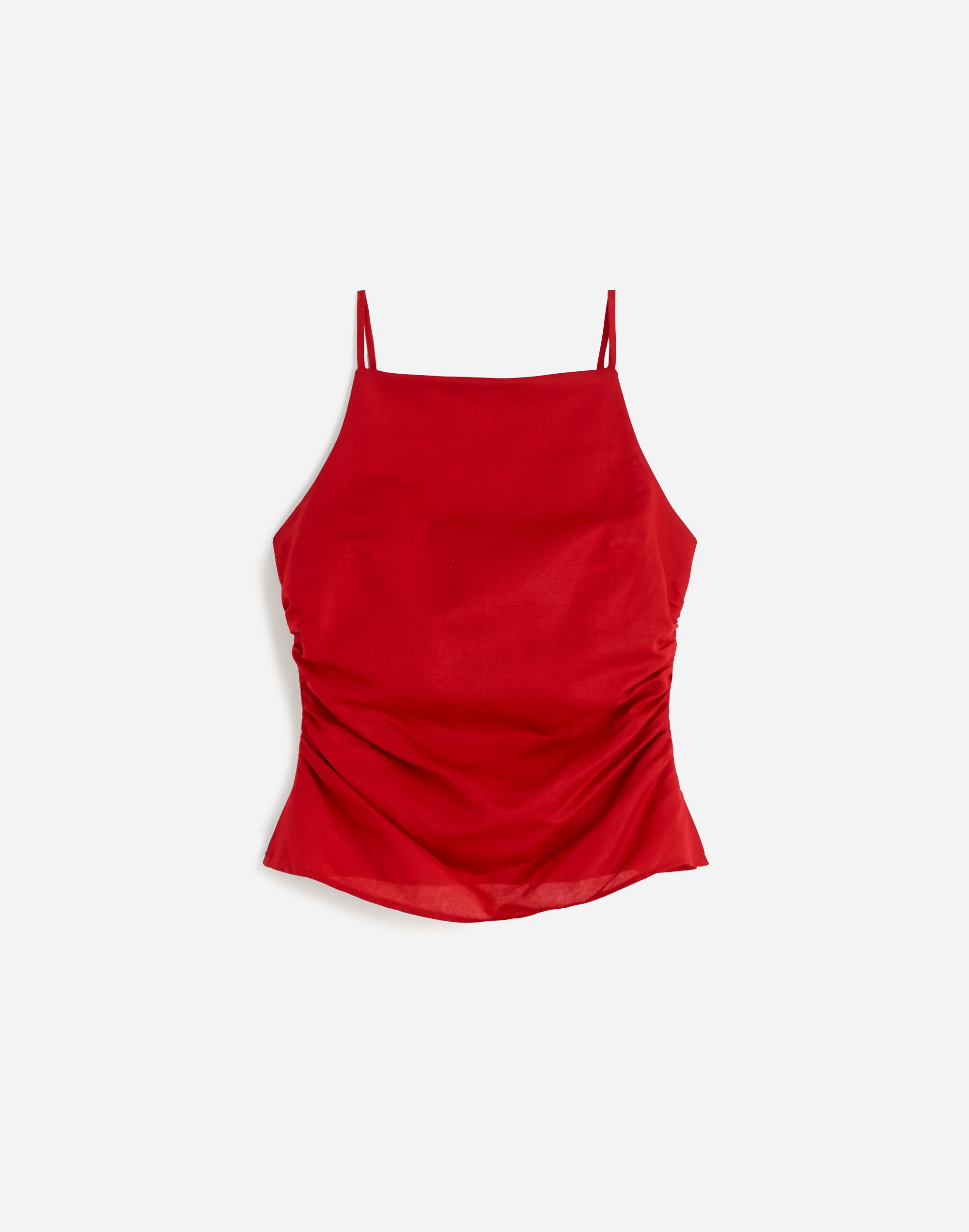 Ruched Squareneck Tank in Linen-Cotton