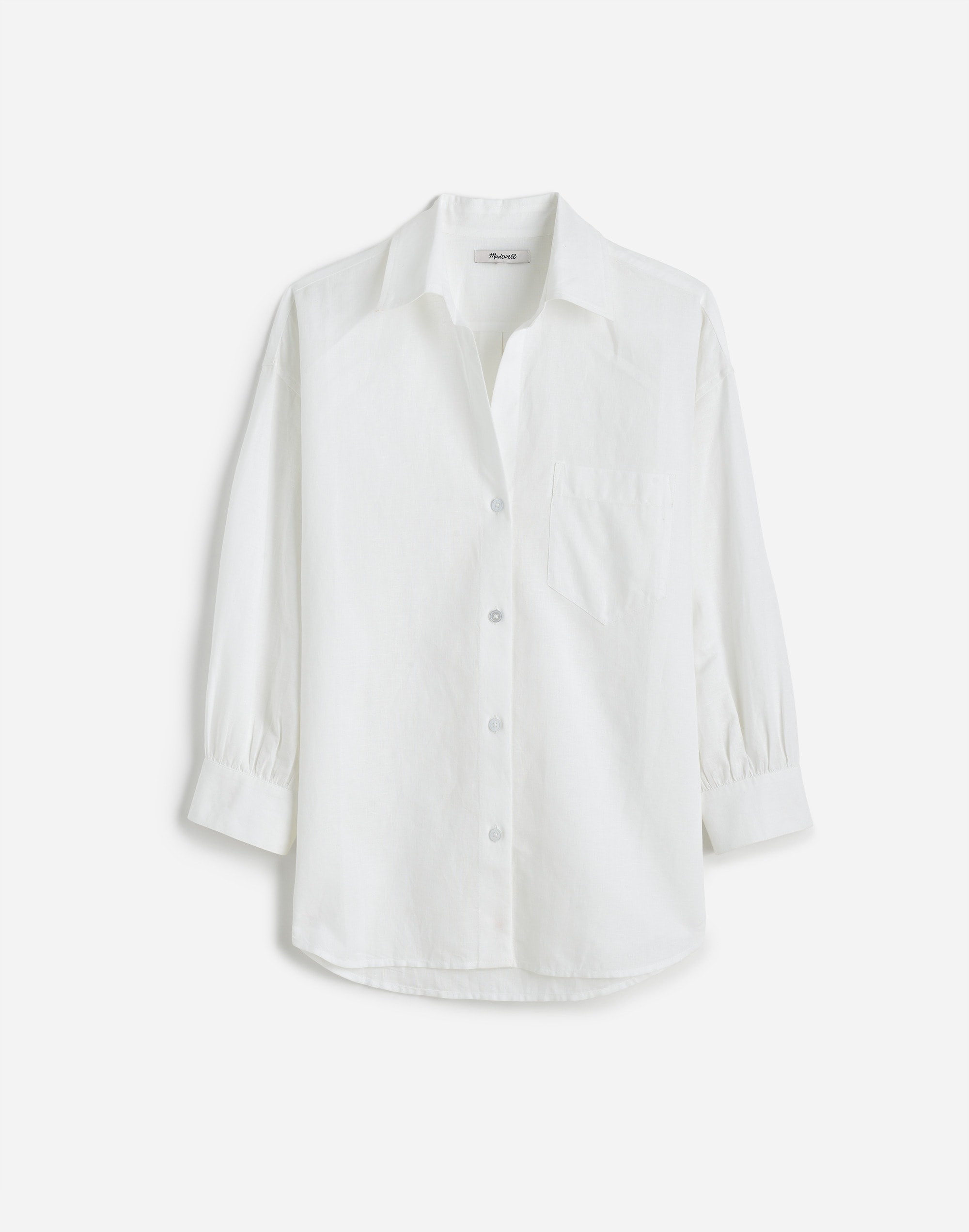 Shirred Button-Up Shirt in Linen-Cotton