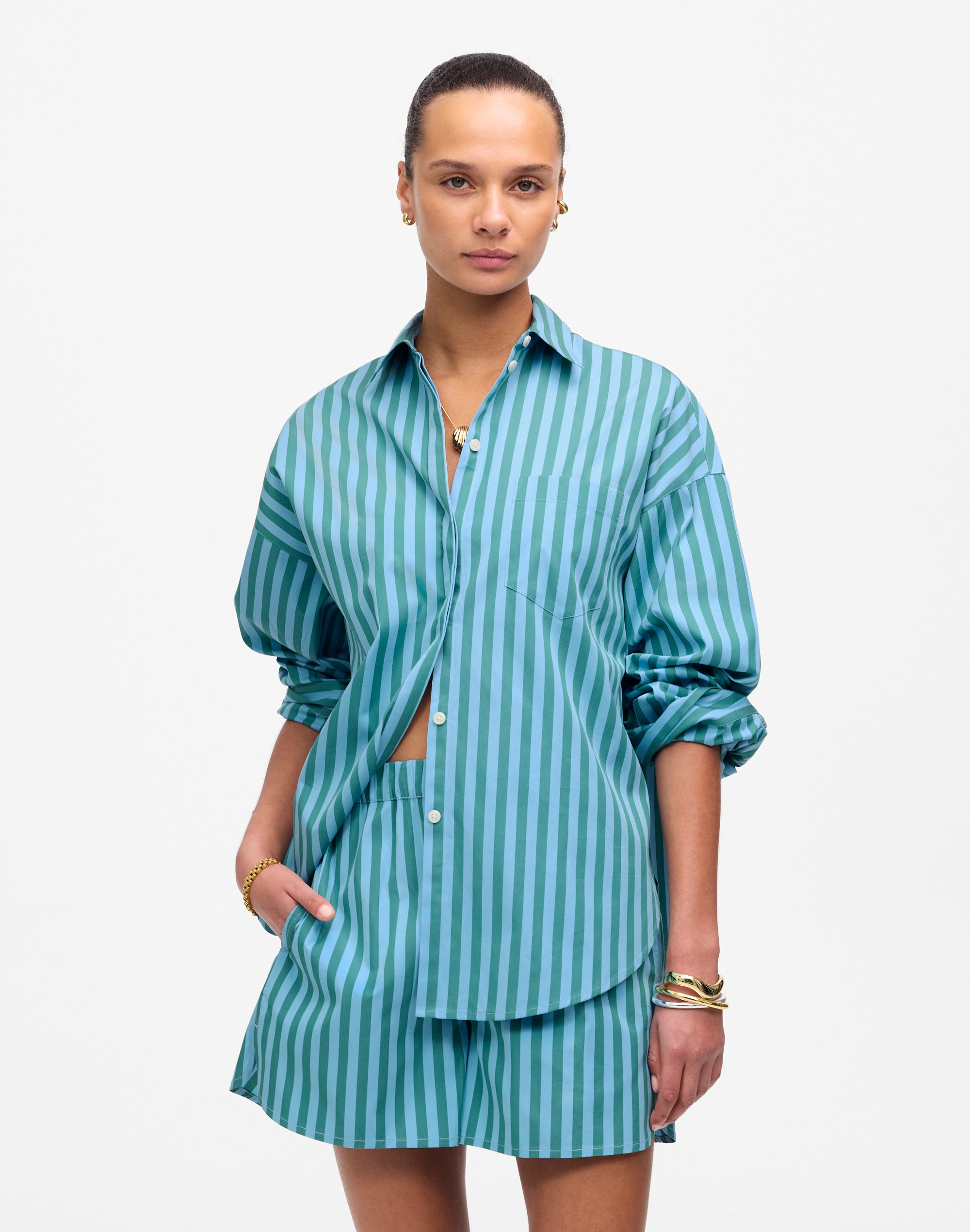 Boxy Button-Up Shirt in Stripe