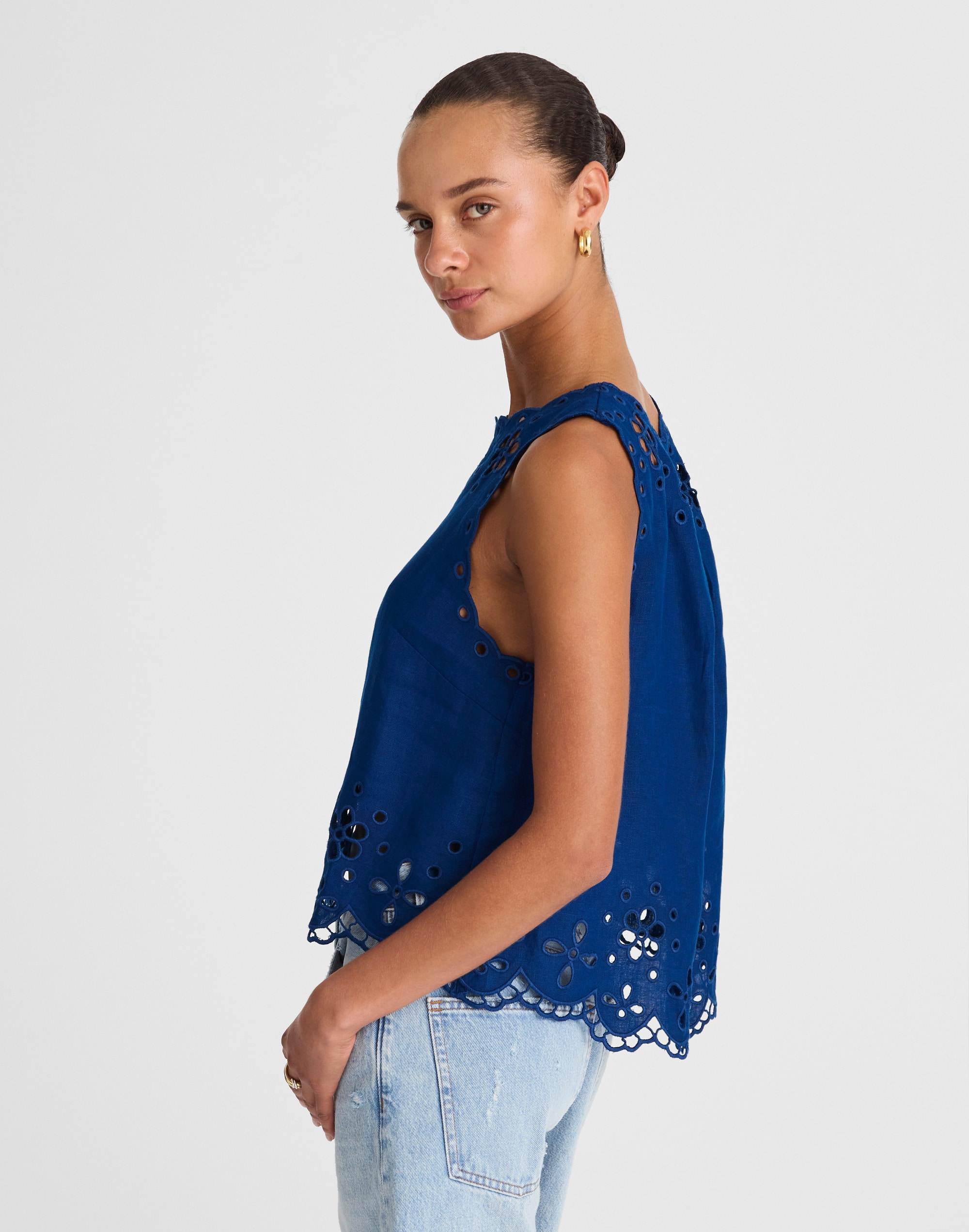 Embroidered Eyelet High-Low Tank