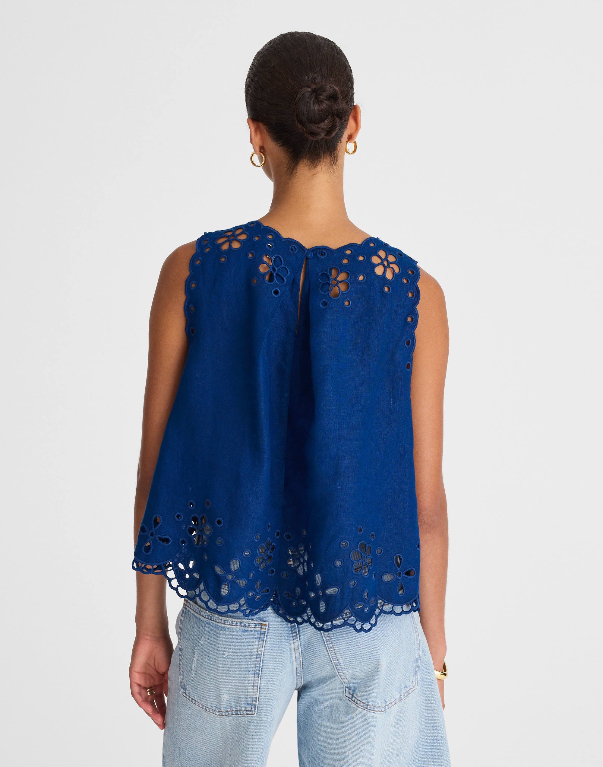 Embroidered Eyelet High-Low Tank