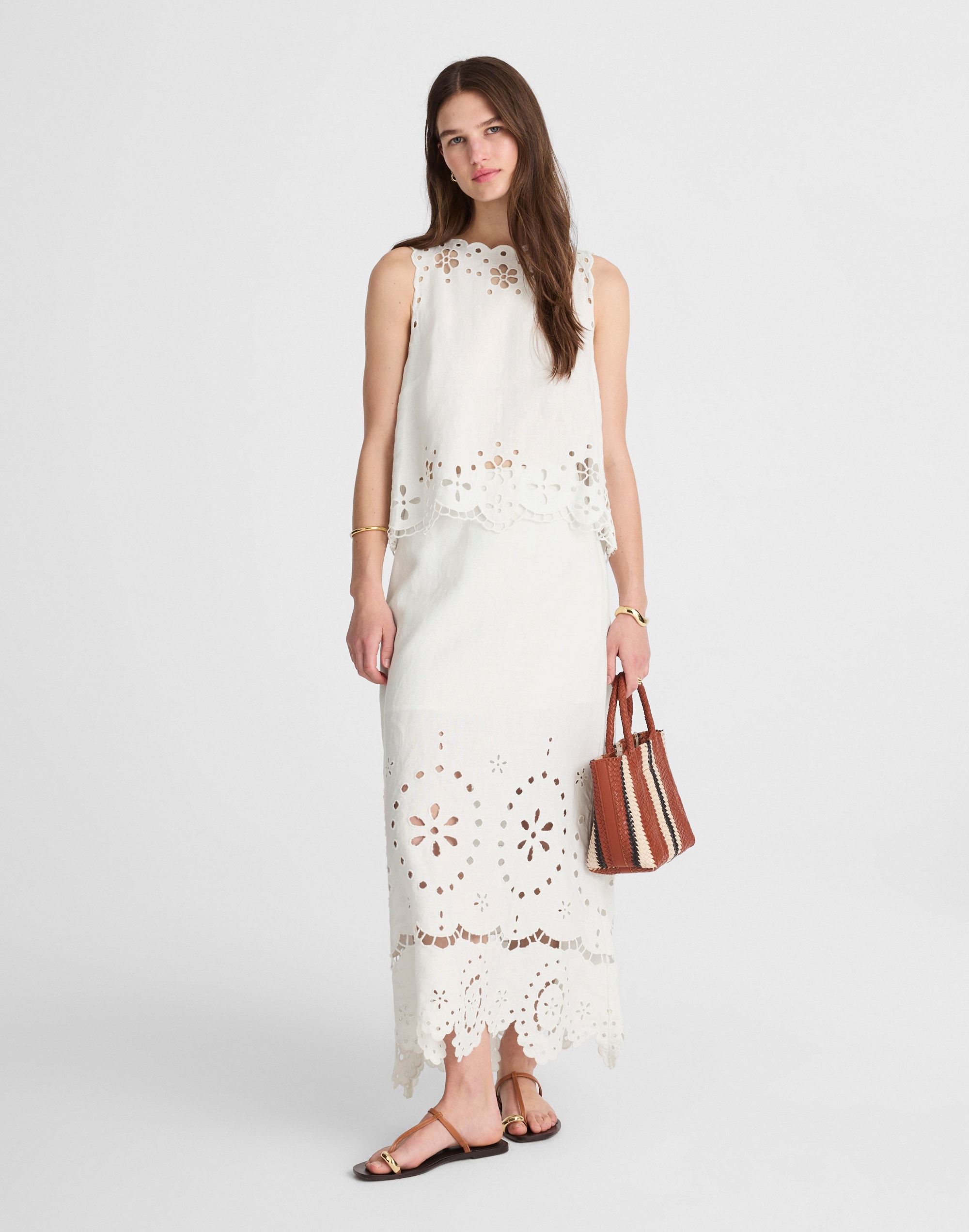 Embroidered Eyelet High-Low Tank