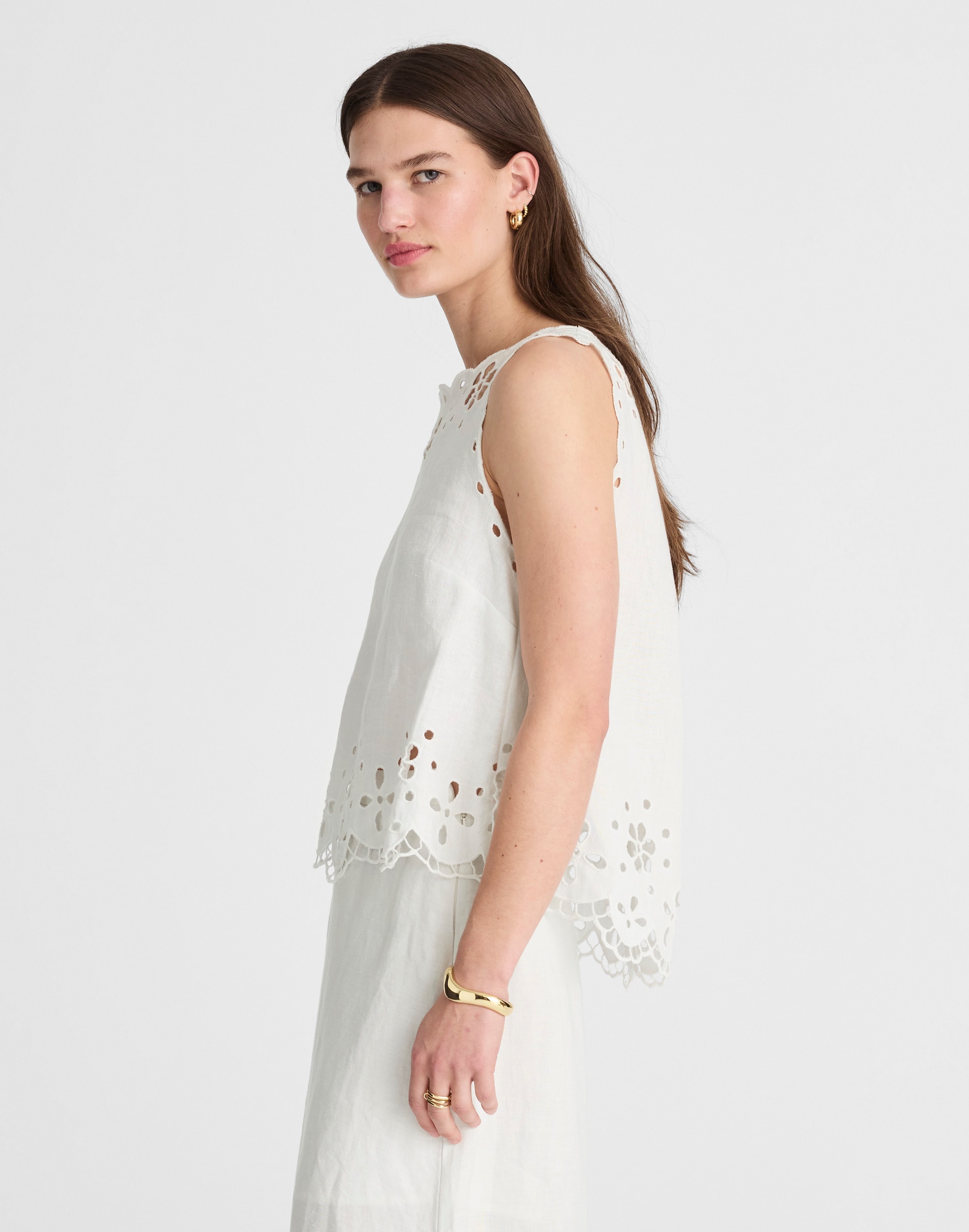 Embroidered Eyelet High-Low Tank