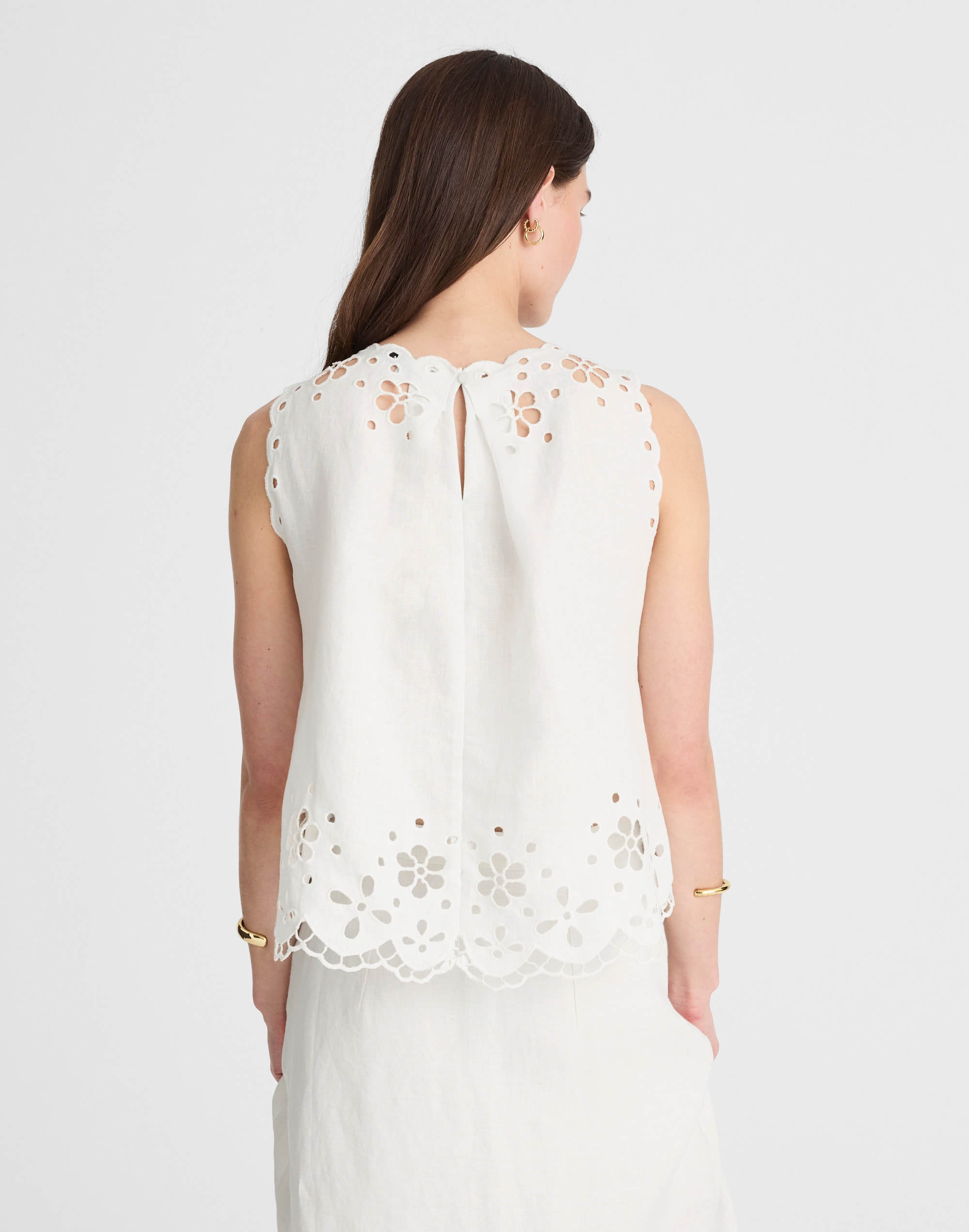 Embroidered Eyelet High-Low Tank