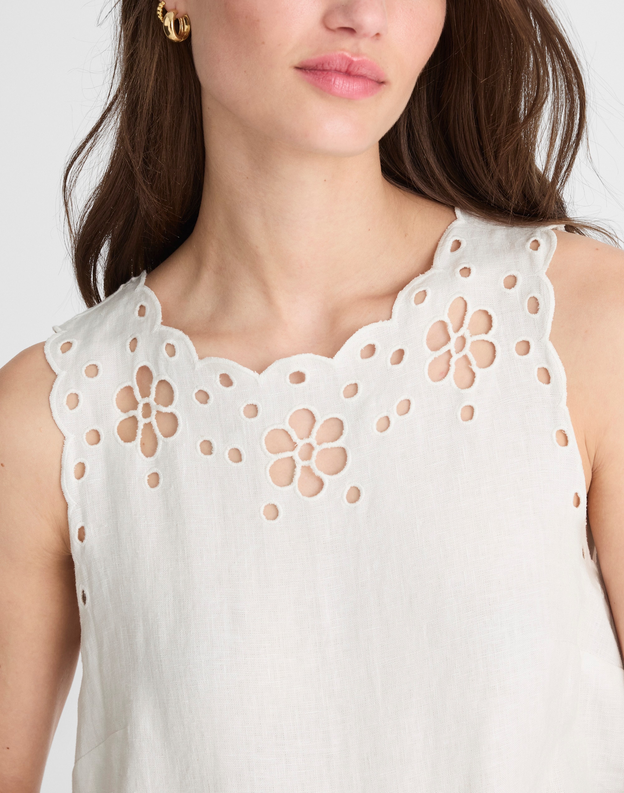 Embroidered Eyelet High-Low Tank