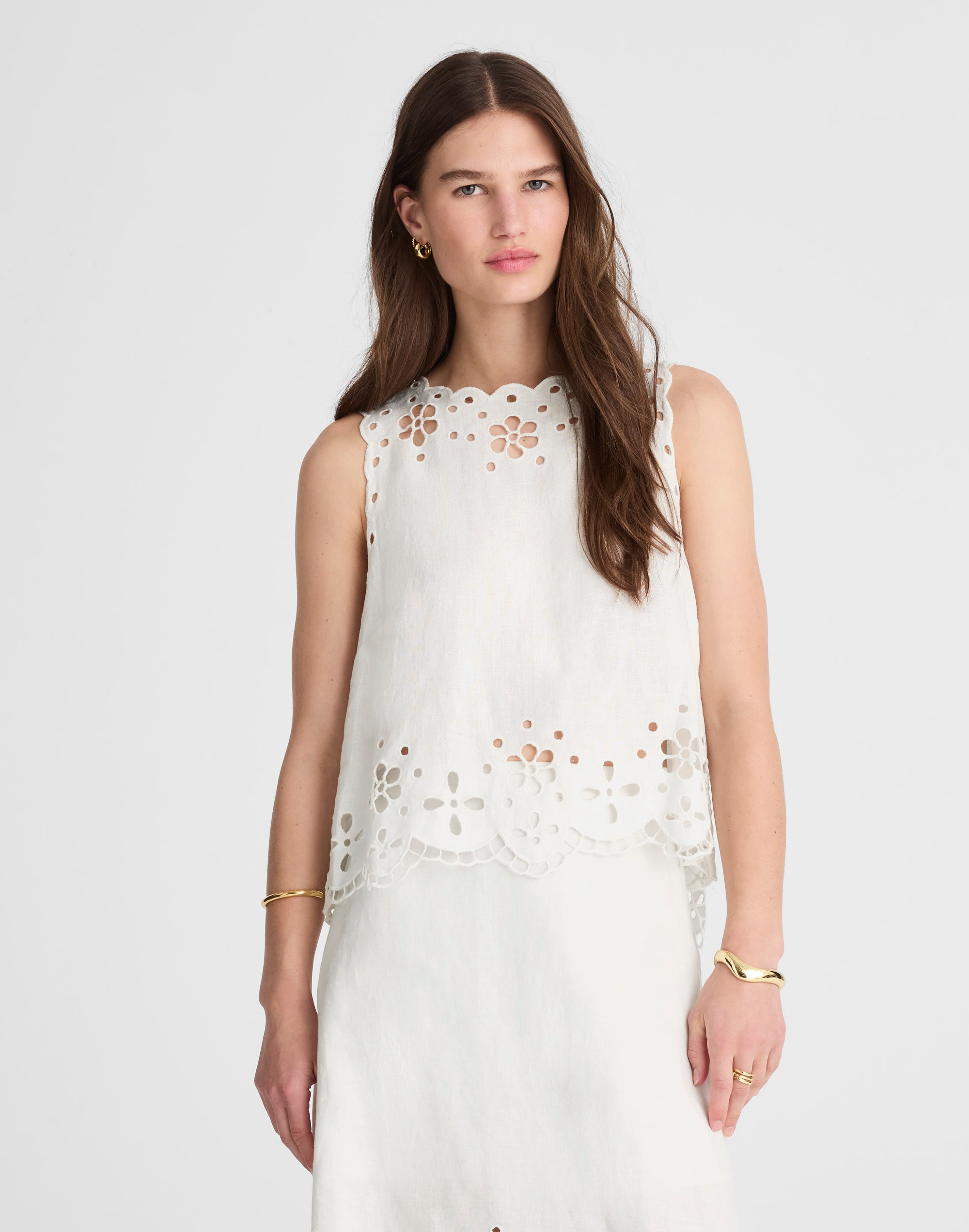 Embroidered Eyelet High-Low Tank
