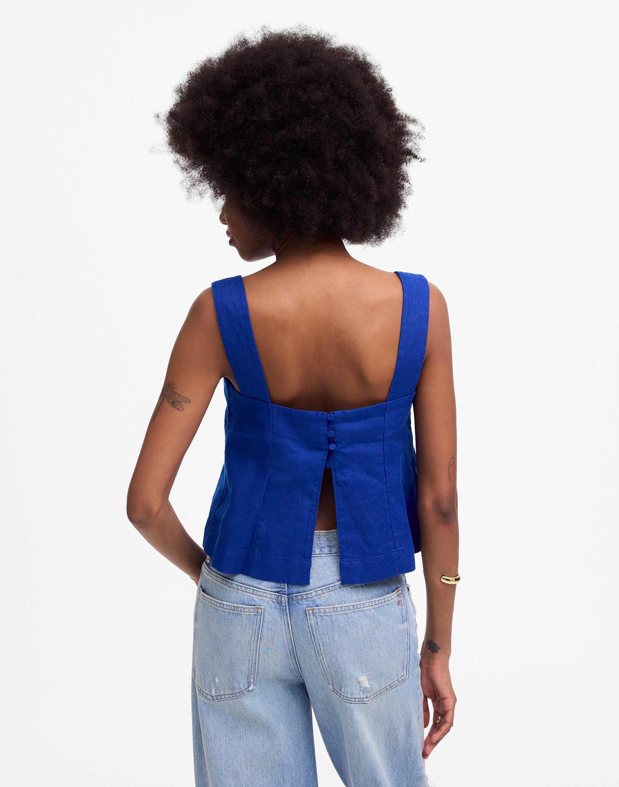 Curved-Neck Shell Tank in 100% Linen