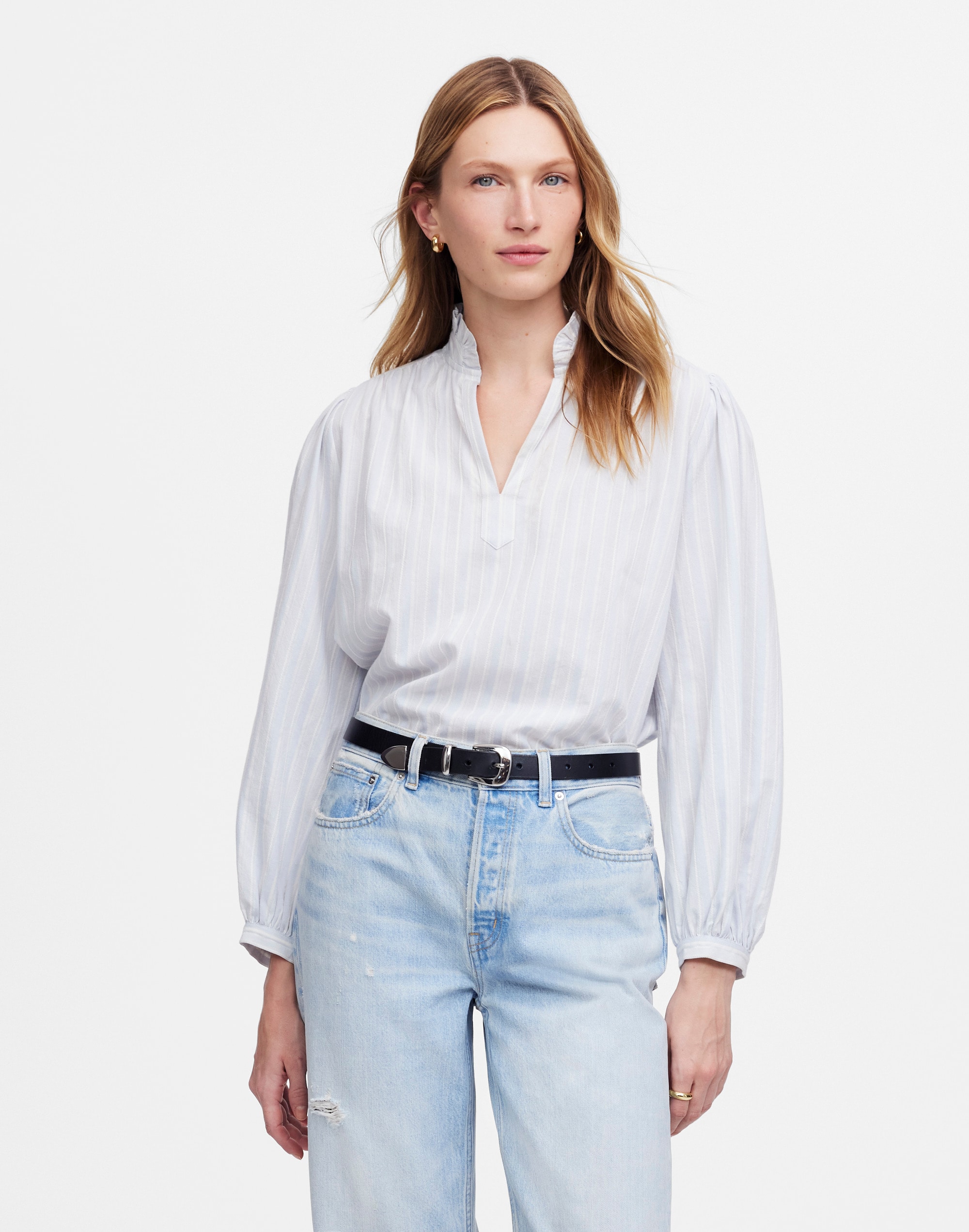 Ruffled Popover Top in Stripe