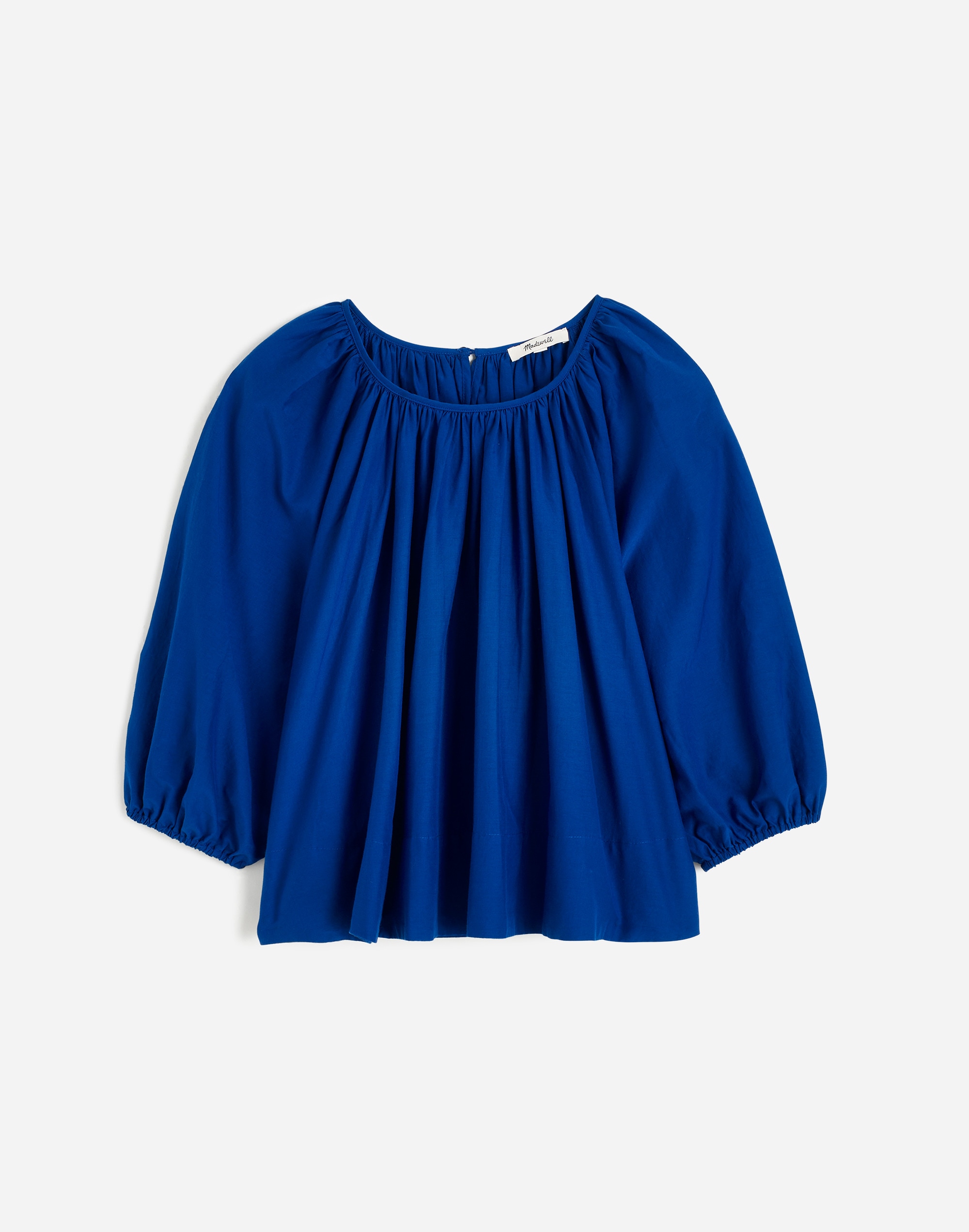 Shirred Puff-Sleeve Top in Cotton-Silk Voile