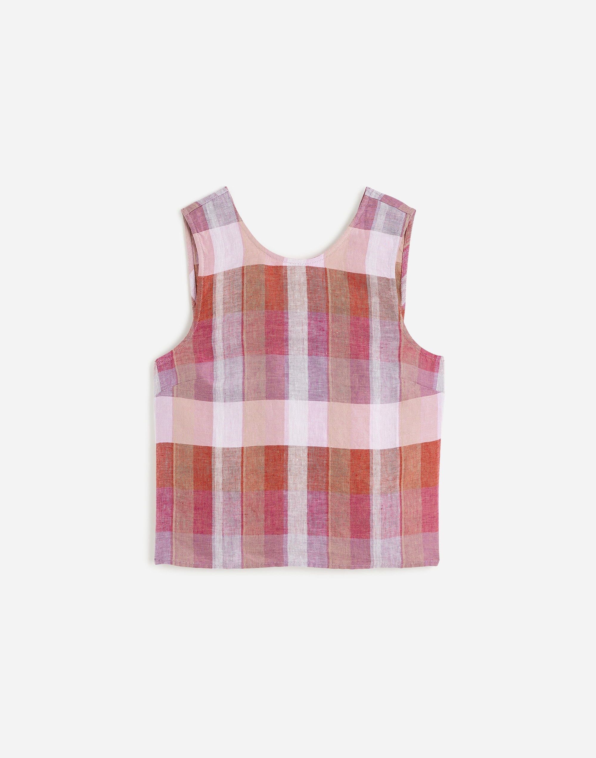 Plaid Tie-Back Tank in 100% Linen