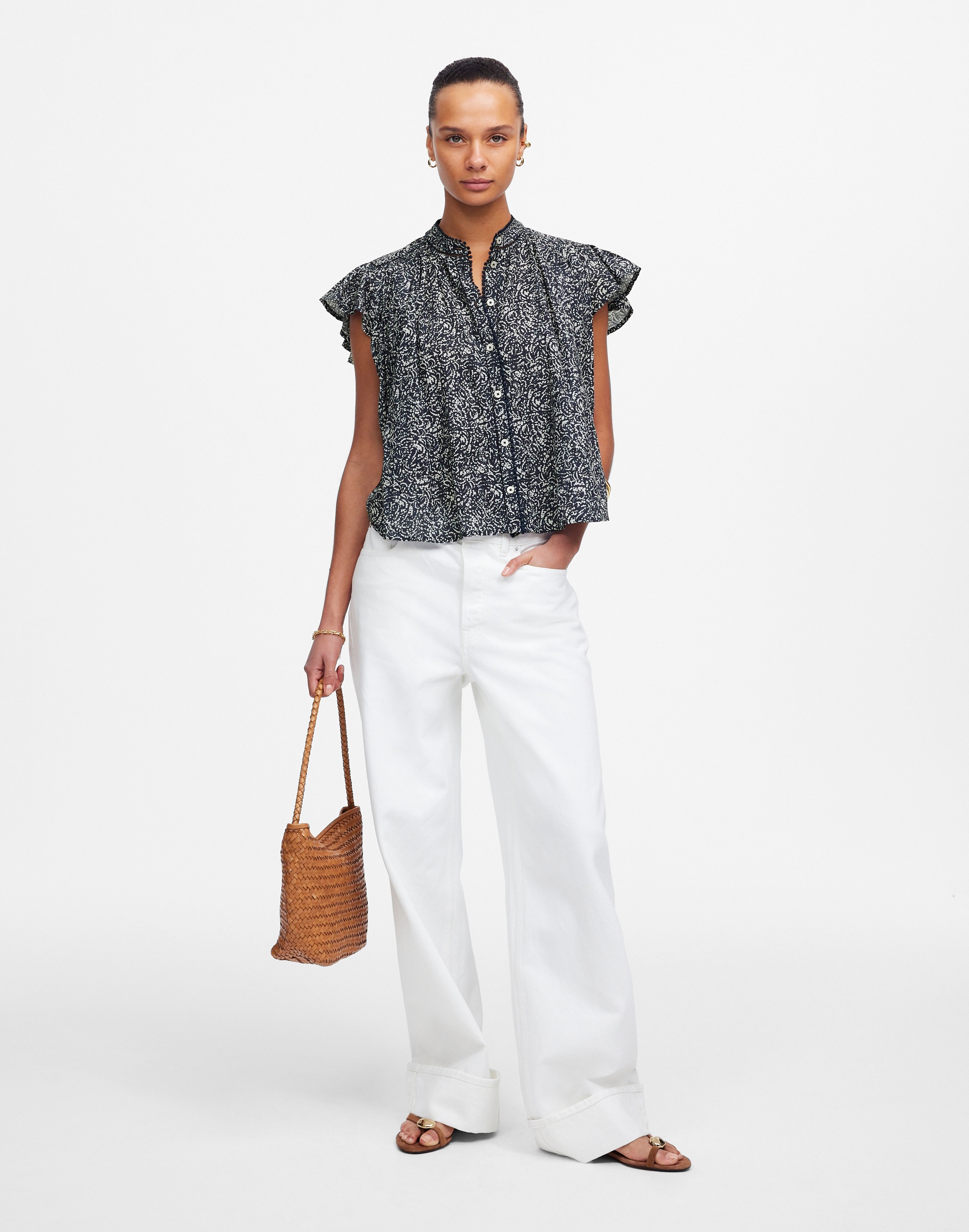 Shirred Lace-Trim Top