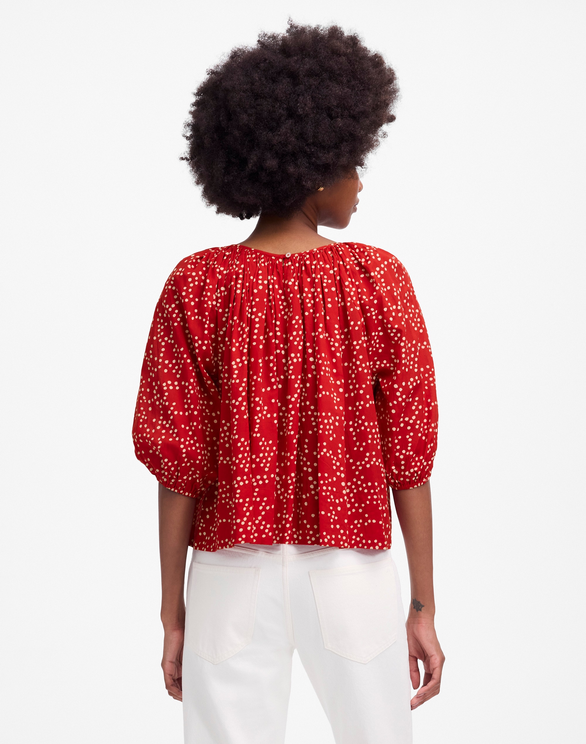 Shirred Puff-Sleeve Top in Dot Alternate Image 4
