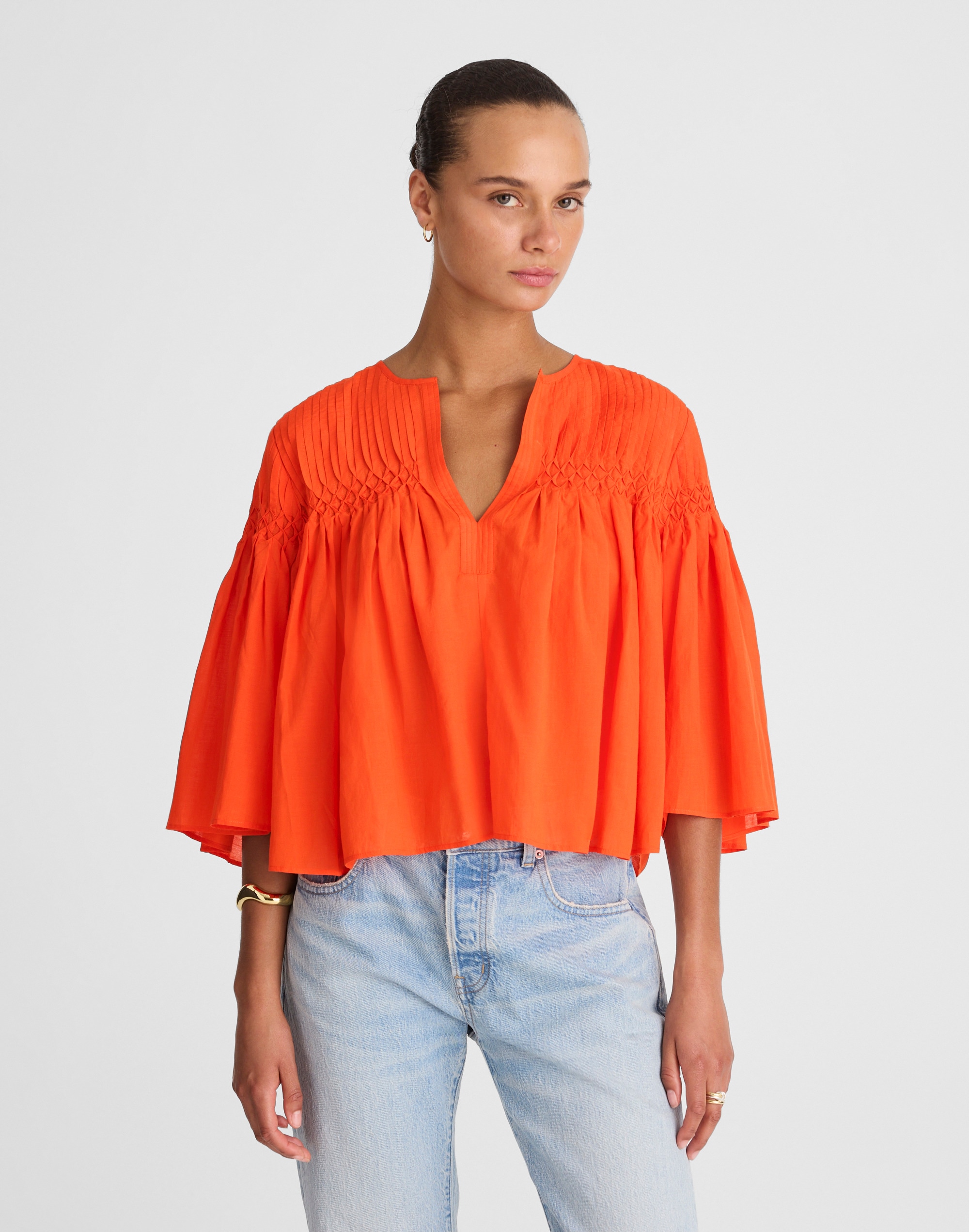 Pintucked Flutter-Sleeve Top Alternate Image 1