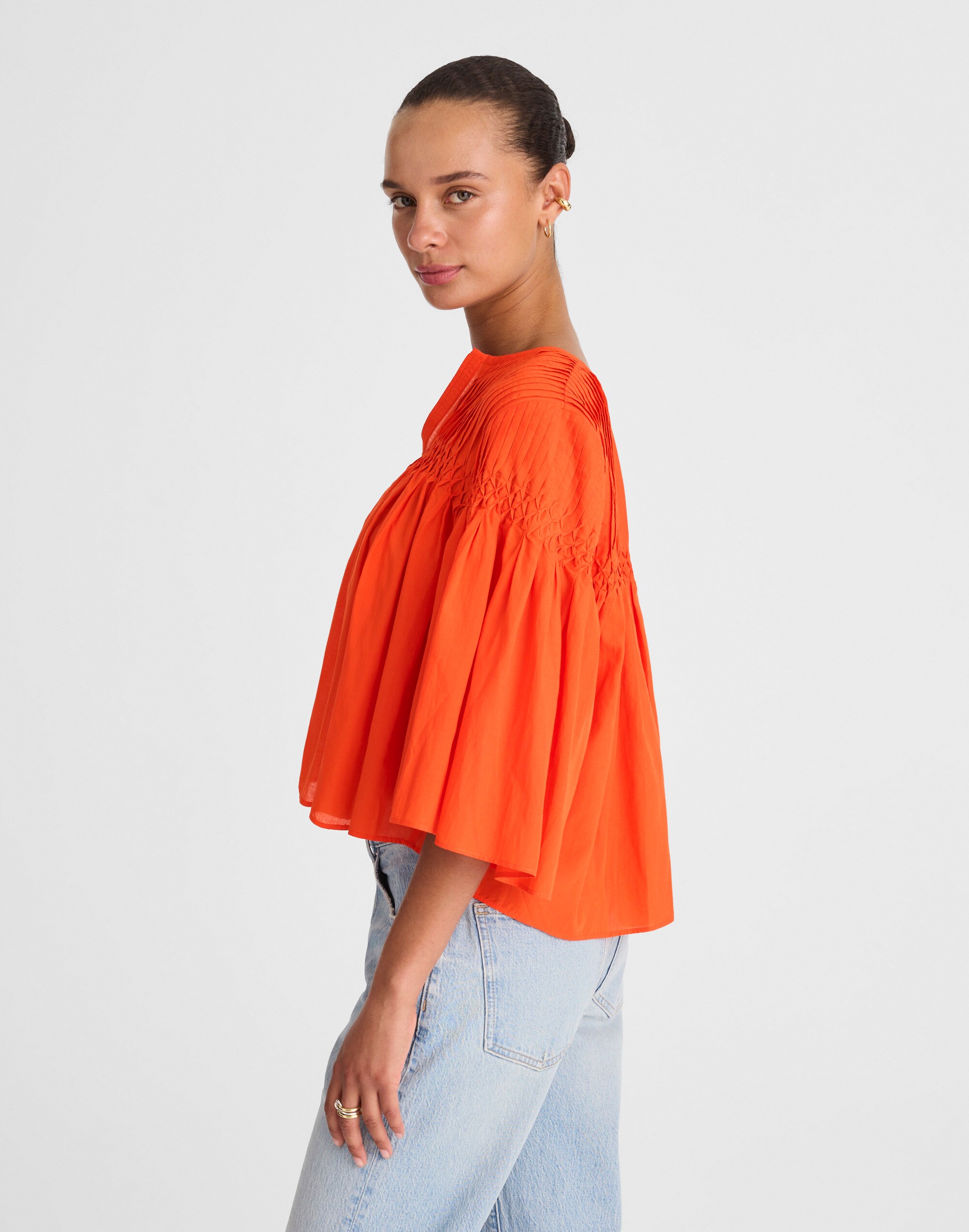 Pintucked Flutter-Sleeve Top Alternate Image 3