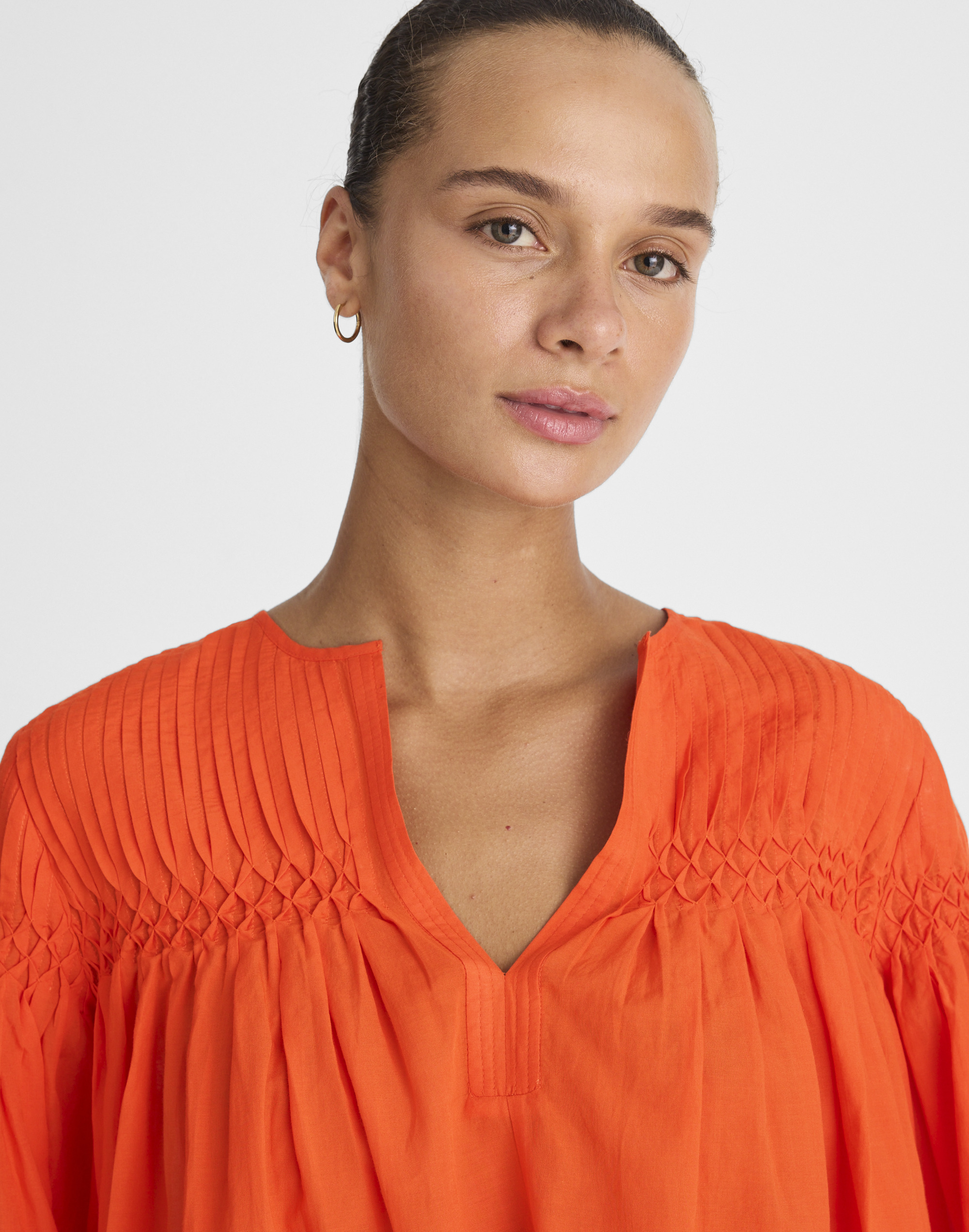 Pintucked Flutter-Sleeve Top