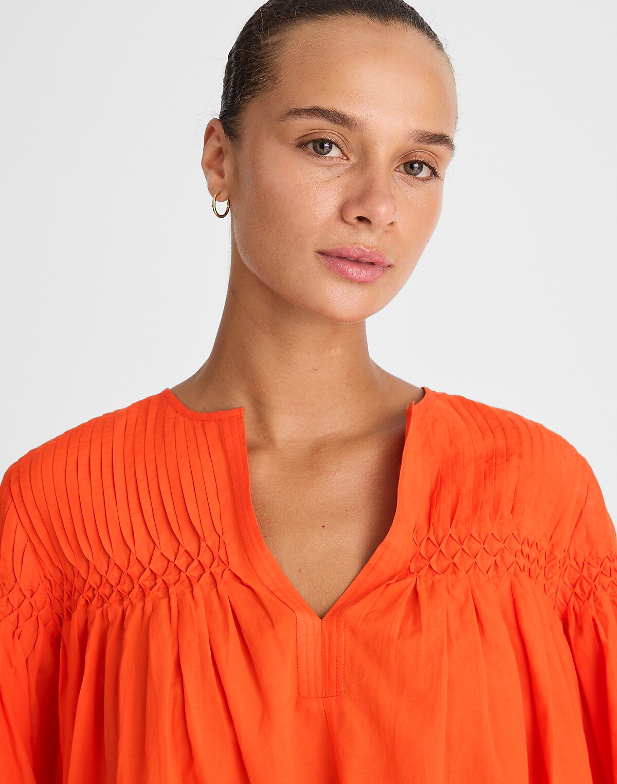 Pintucked Flutter-Sleeve Top