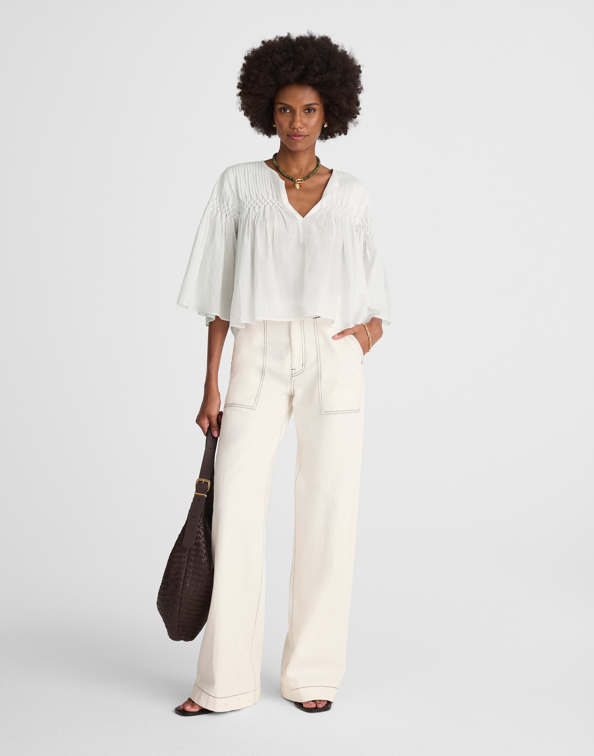 Pintucked Flutter-Sleeve Top