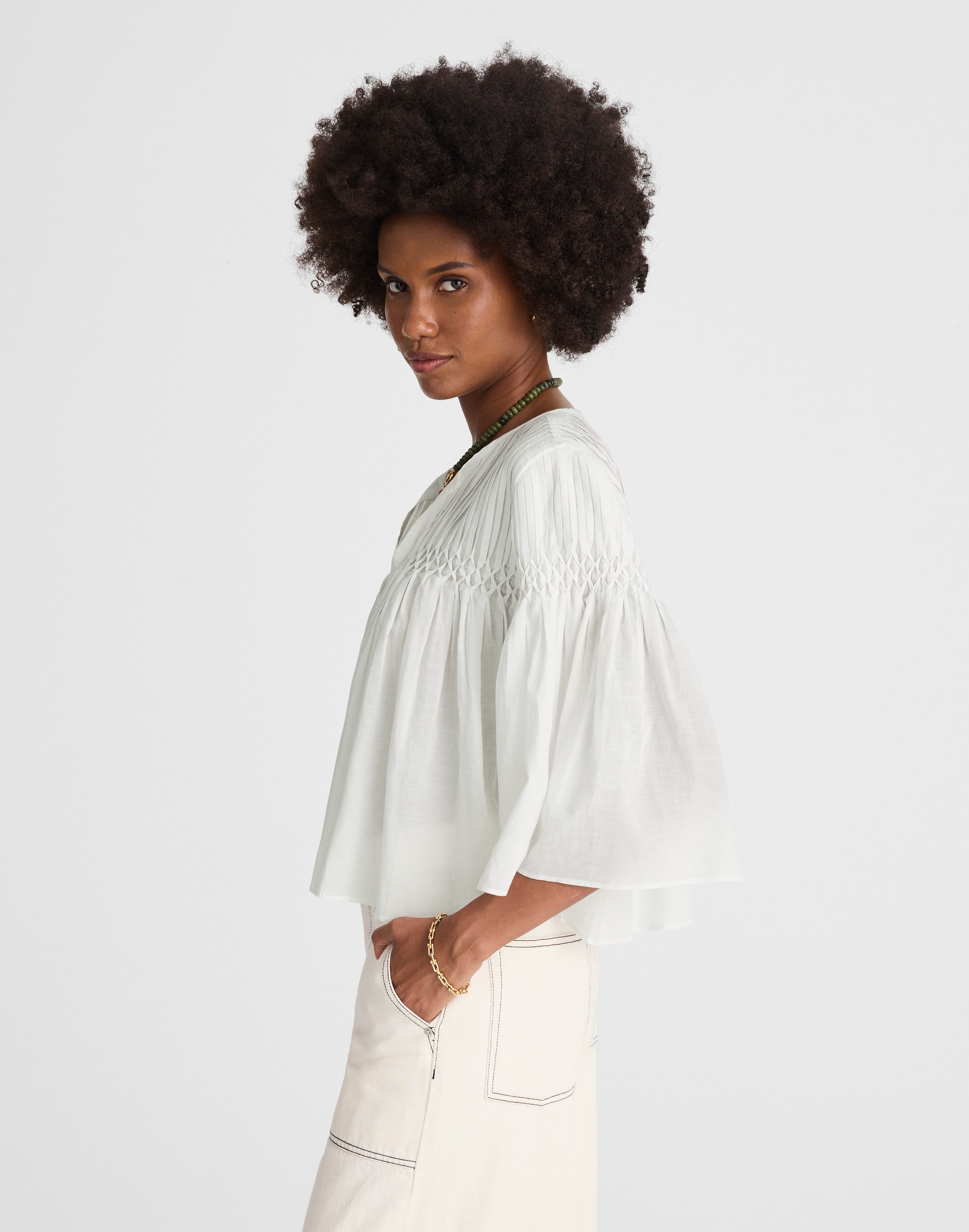 Pintucked Flutter-Sleeve Top