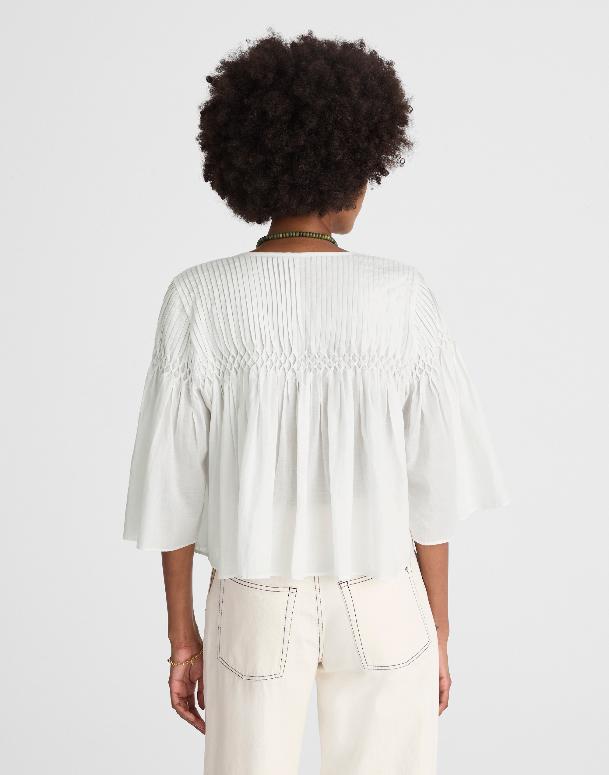 Pintucked Flutter-Sleeve Top
