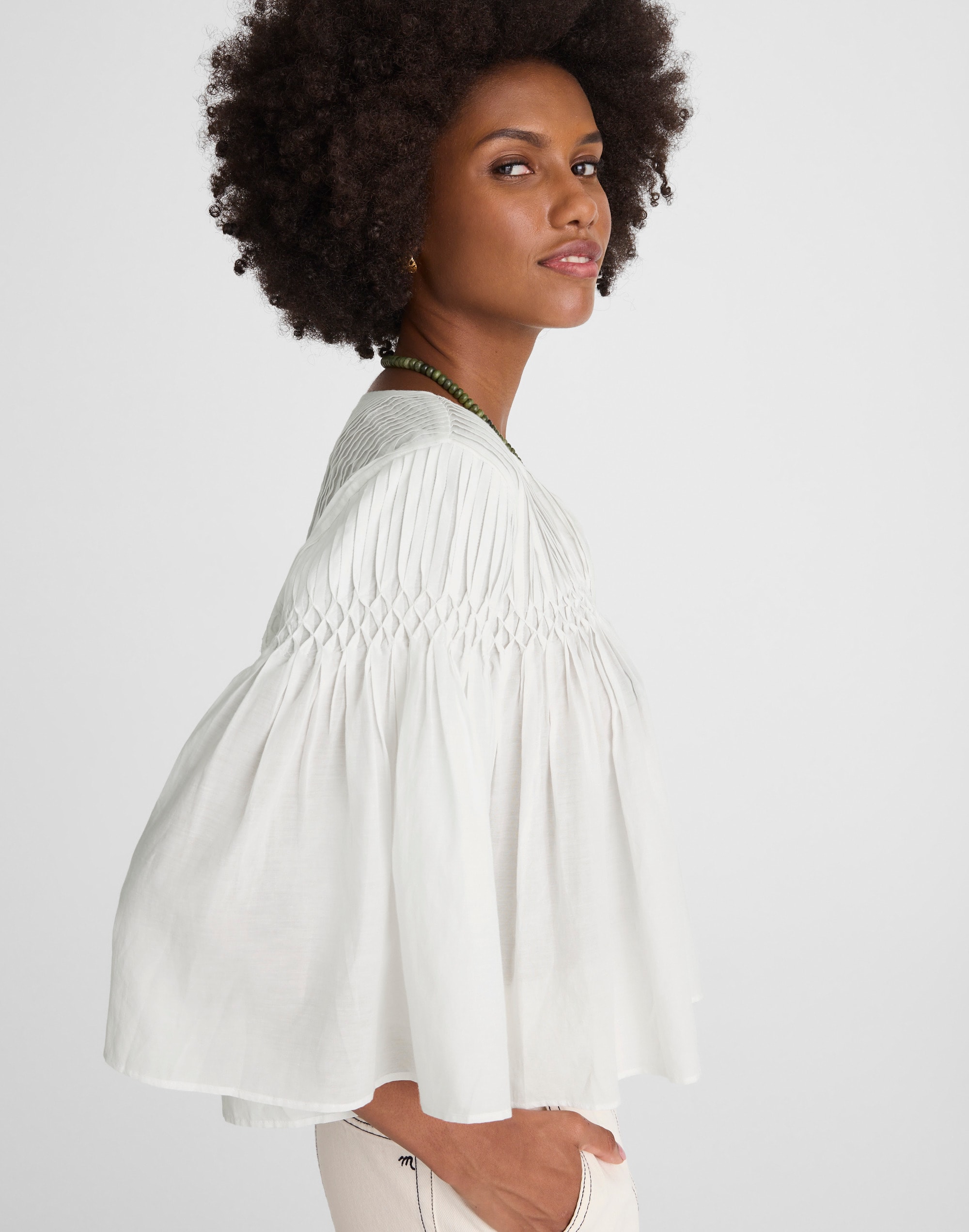 Pintucked Flutter-Sleeve Top